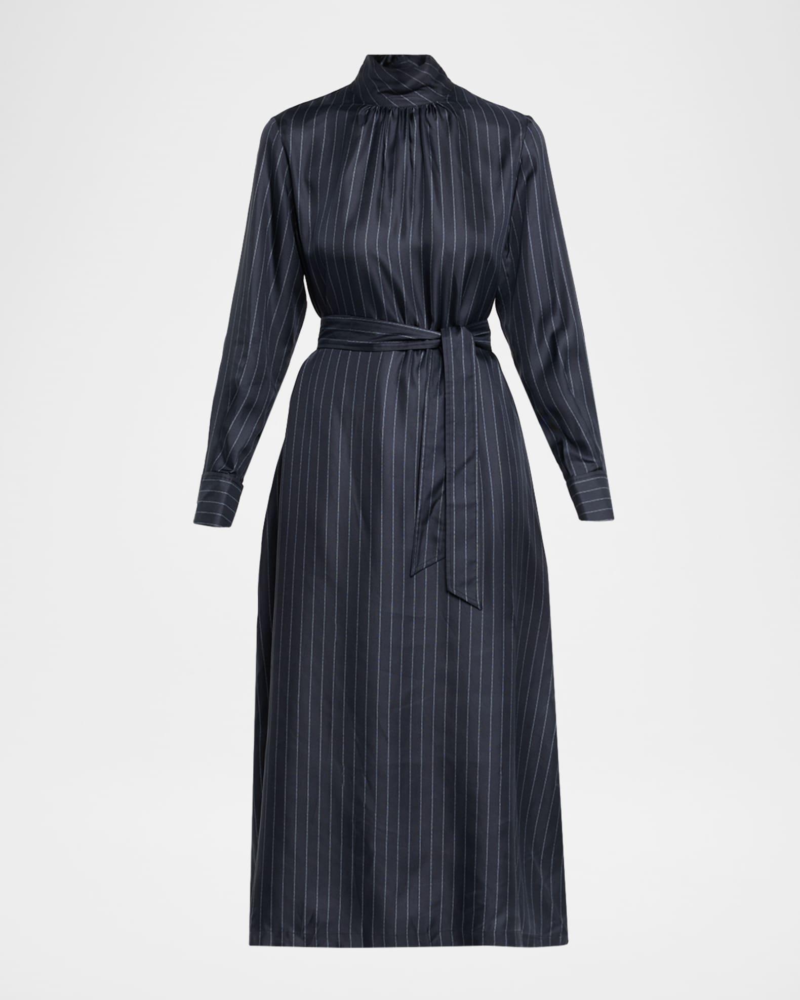 Sabbia Pinstripe Silk Midi Dress Product Image