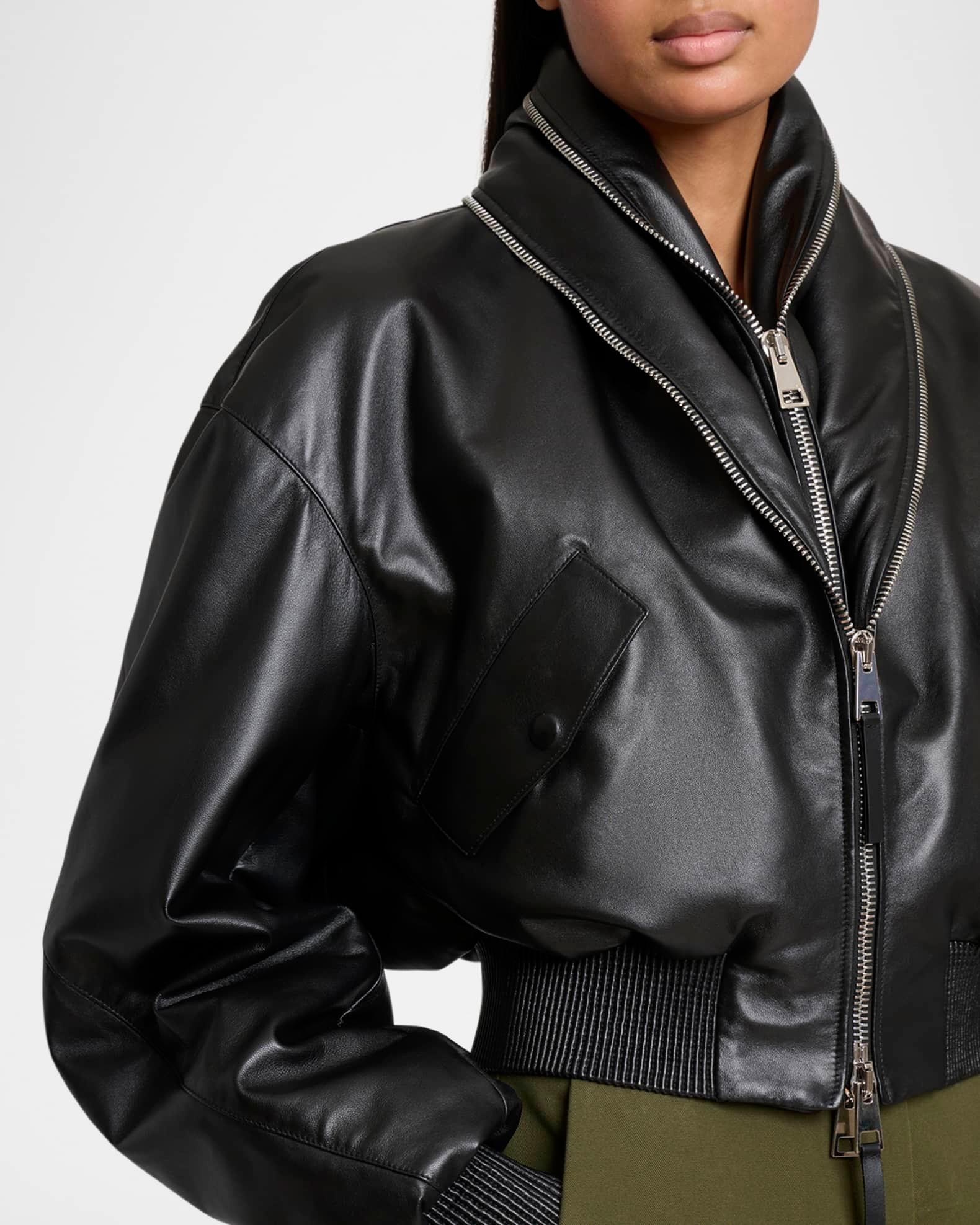 Double Shawl-Collar Leather Crop Bomber Jacket Product Image