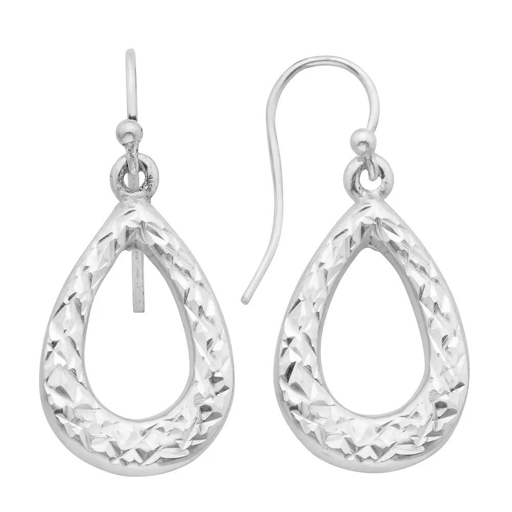 Sterling Silver Pear Shaped Hoop Earrings, Women's Product Image