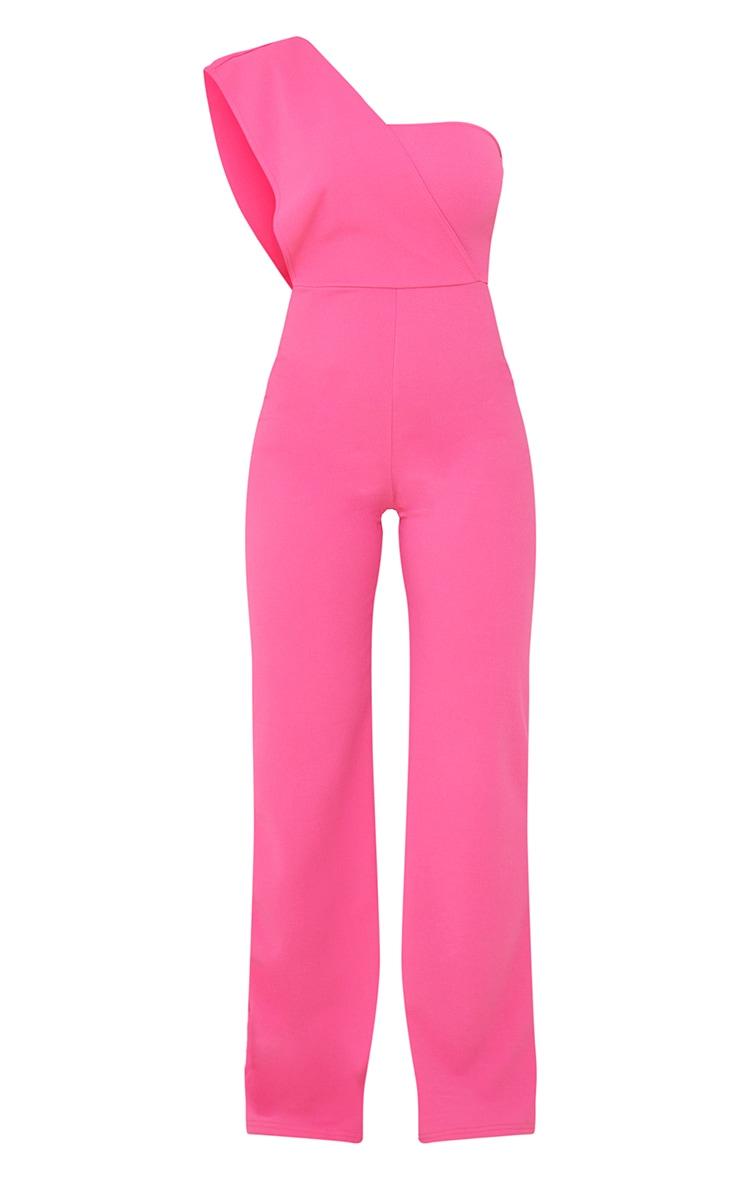 Hot Pink Drape One Shoulder Jumpsuit Product Image