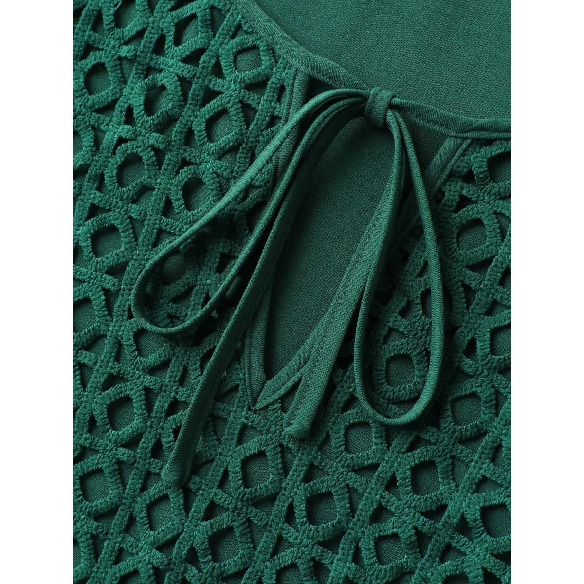 Plus Size DarkGreen Textured Lace Tiered Solid Blouse Women Timeless Cap Sleeve V-neck Elegant Blouses BloomChic 14-16/1X Product Image