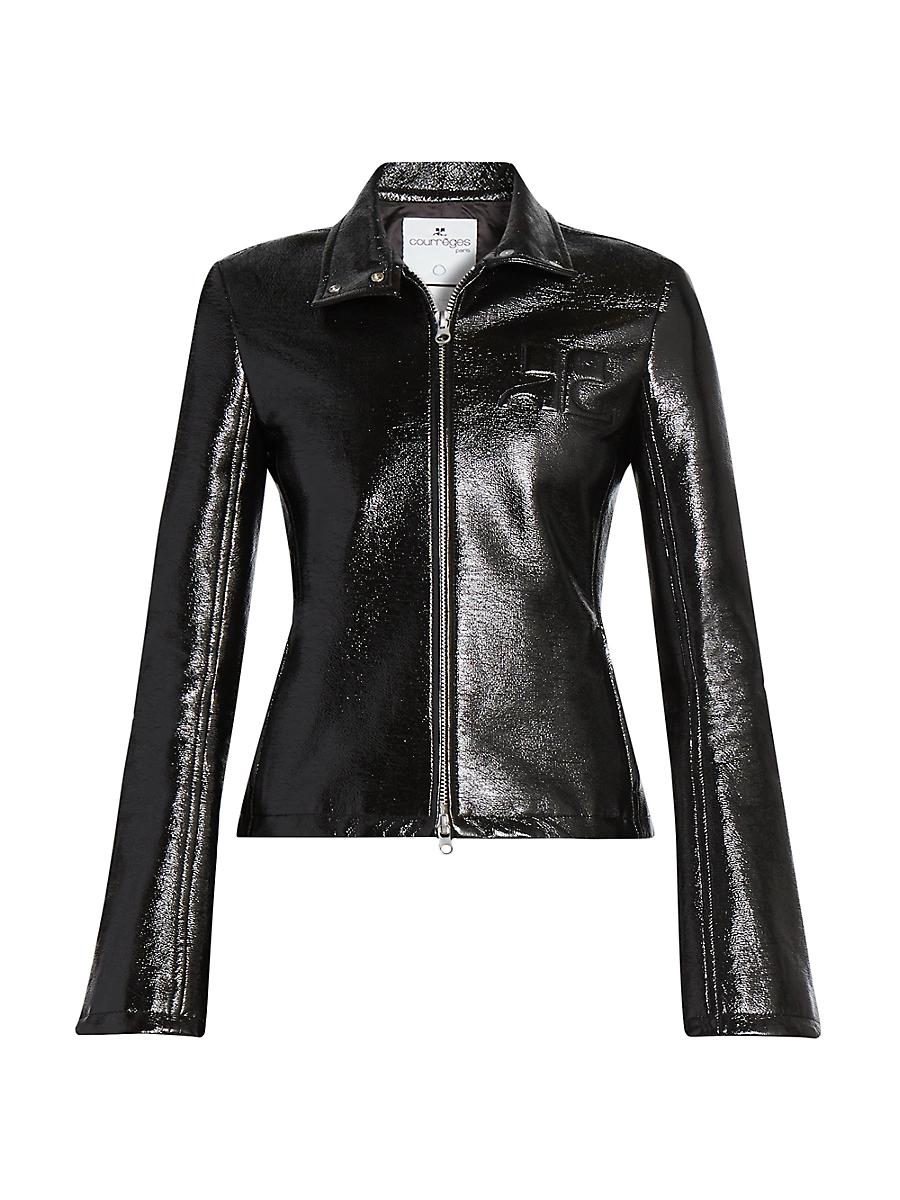 Womens Iconic Zipped Vinyl Biker Jacket Product Image