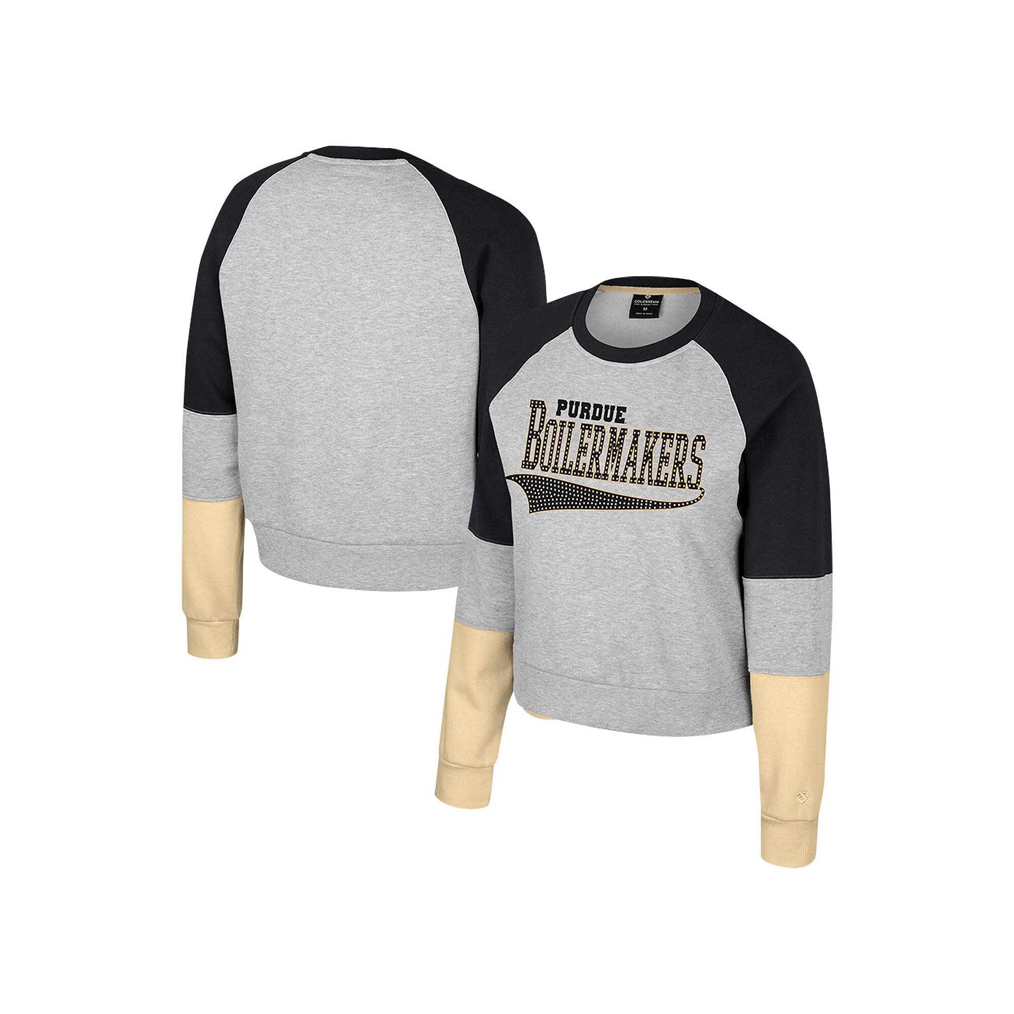 Women's Colosseum Heather Gray Purdue Boilermakers Katinka Rhinestone Scoop Neck Pullover Sweatshirt,  Product Image