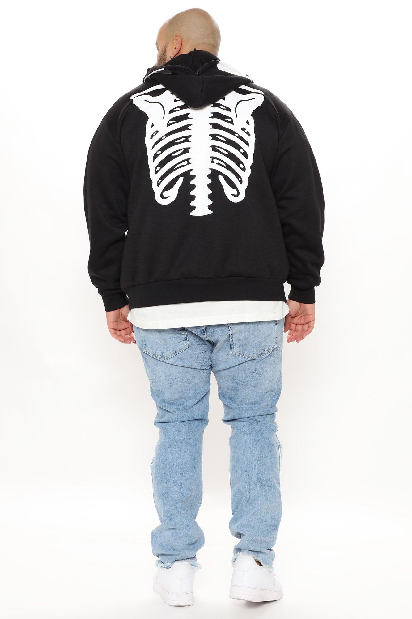 Skull Body Zip Up Hoodie - Black Product Image