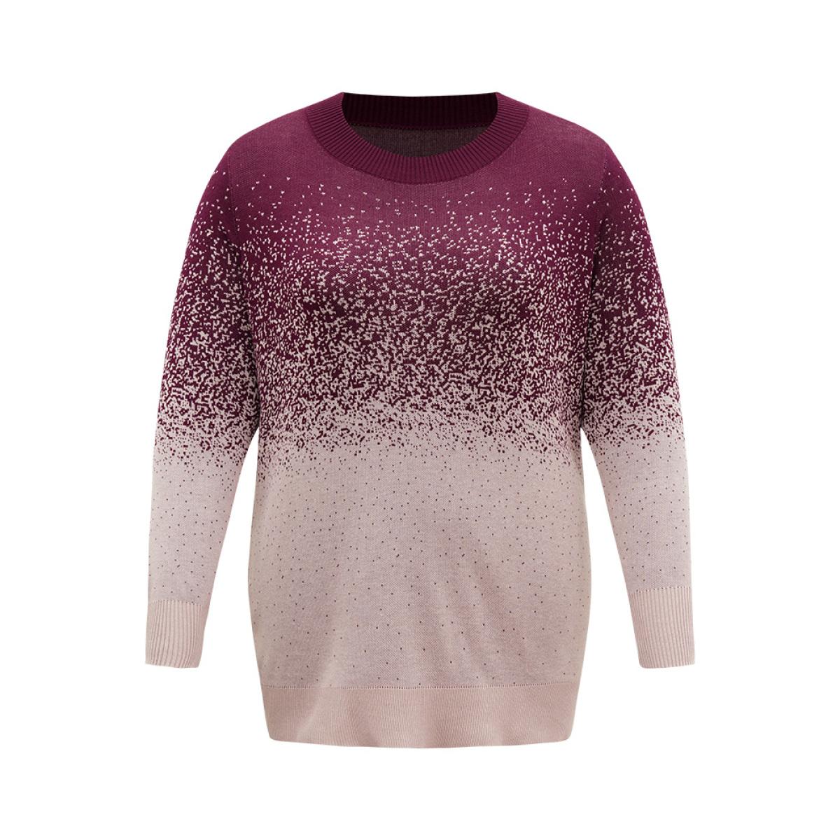 Plus Size Supersoft Essentials Ombre Elastic Cuffs Pullover Purple Women Casual Loose Long Sleeve Round Neck Dailywear Pullovers BloomChic 12/L Product Image