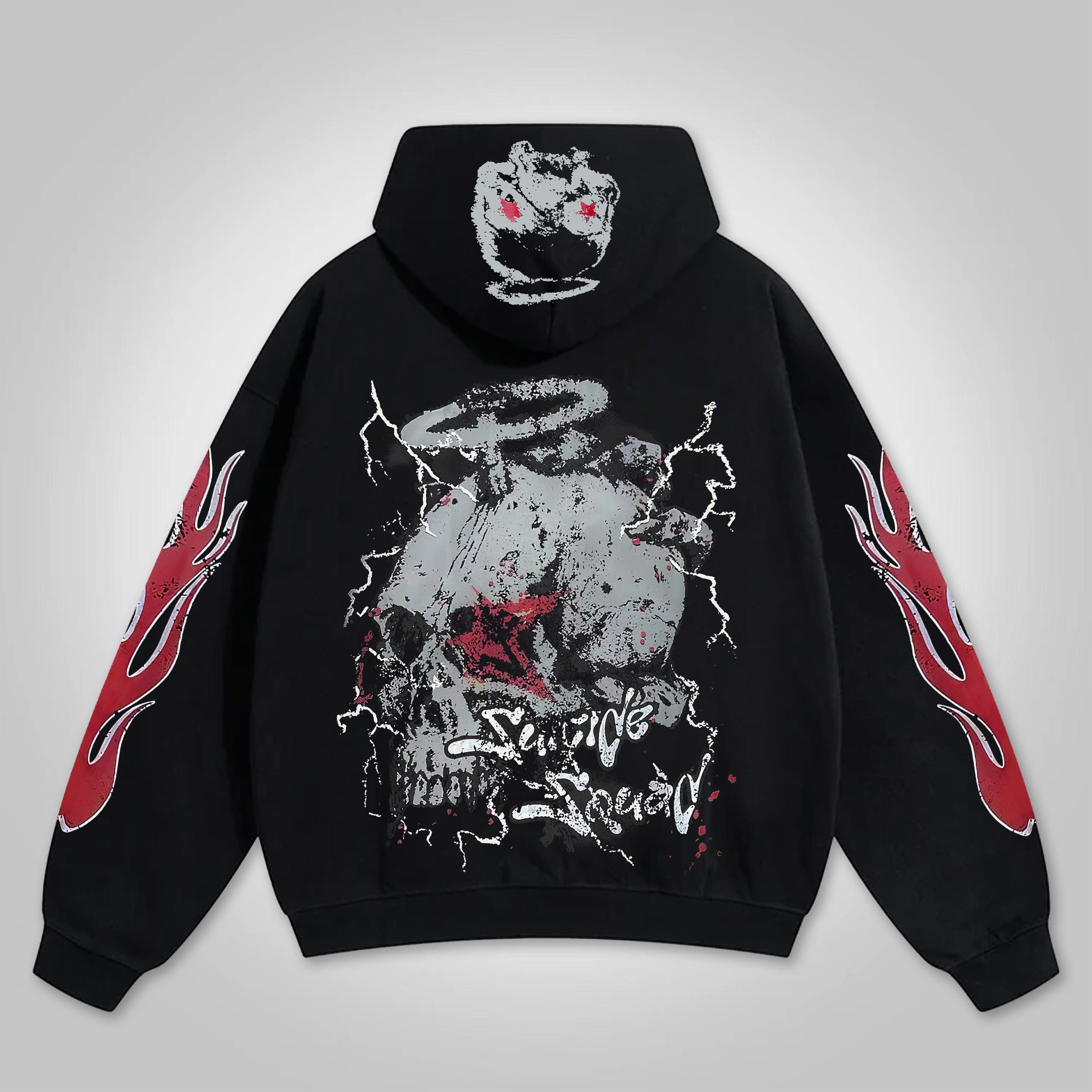 Sopula Retro Hellfire Death Skull Graphic Streetwear Zip-Up Hoodie Product Image