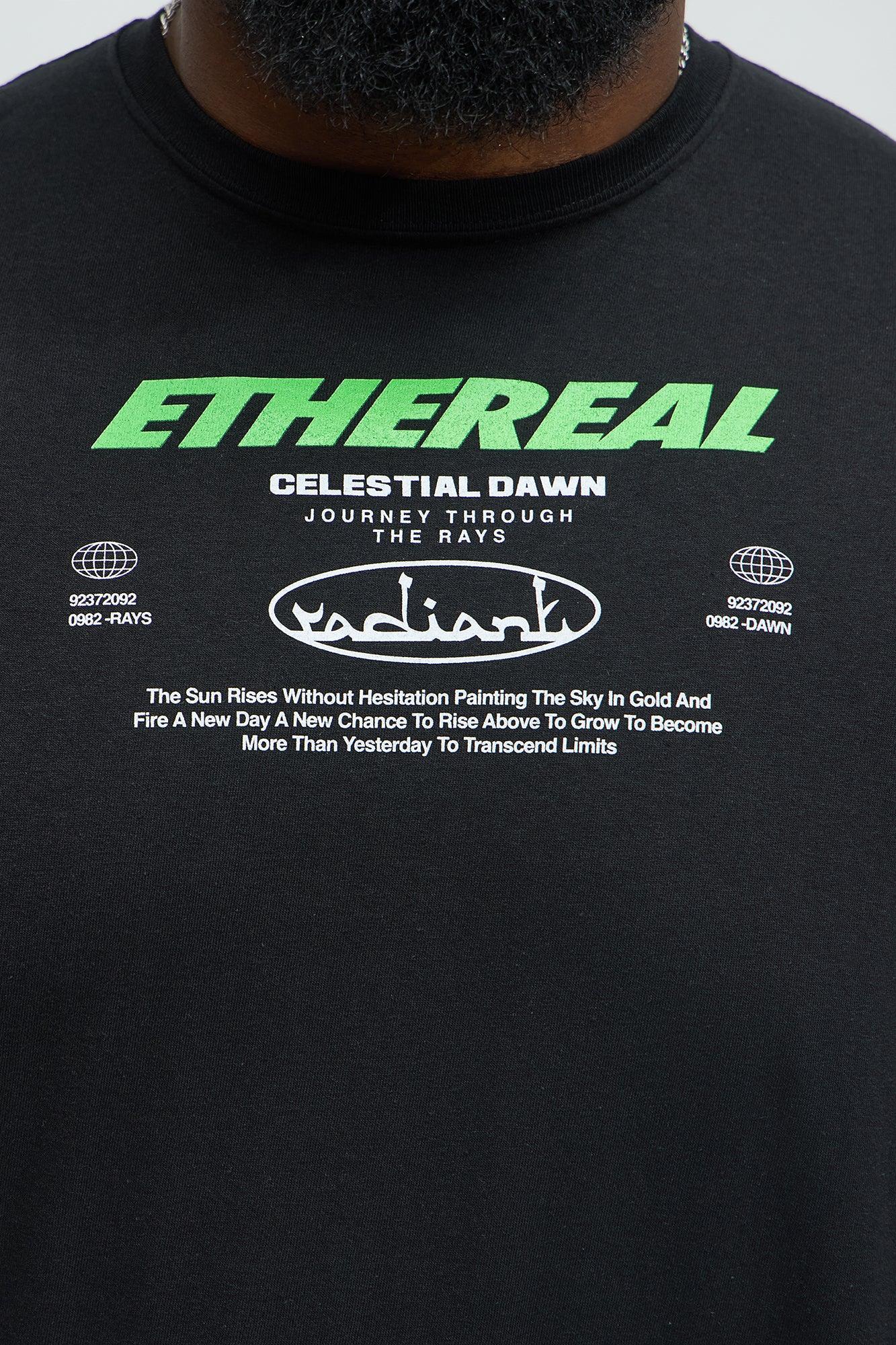 Ethereal Celestial Dawn Short Sleeve Tee - Black Male Product Image