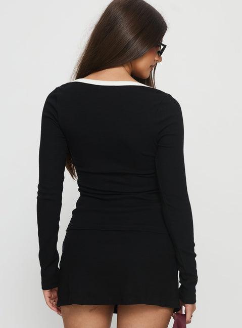 Baseline V Neck Long Sleeve Top Black / White Product Image