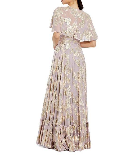 Mac Duggal Illusion Crew Neck Capelet Sleeve Embroider Chiffon Gown Product Image