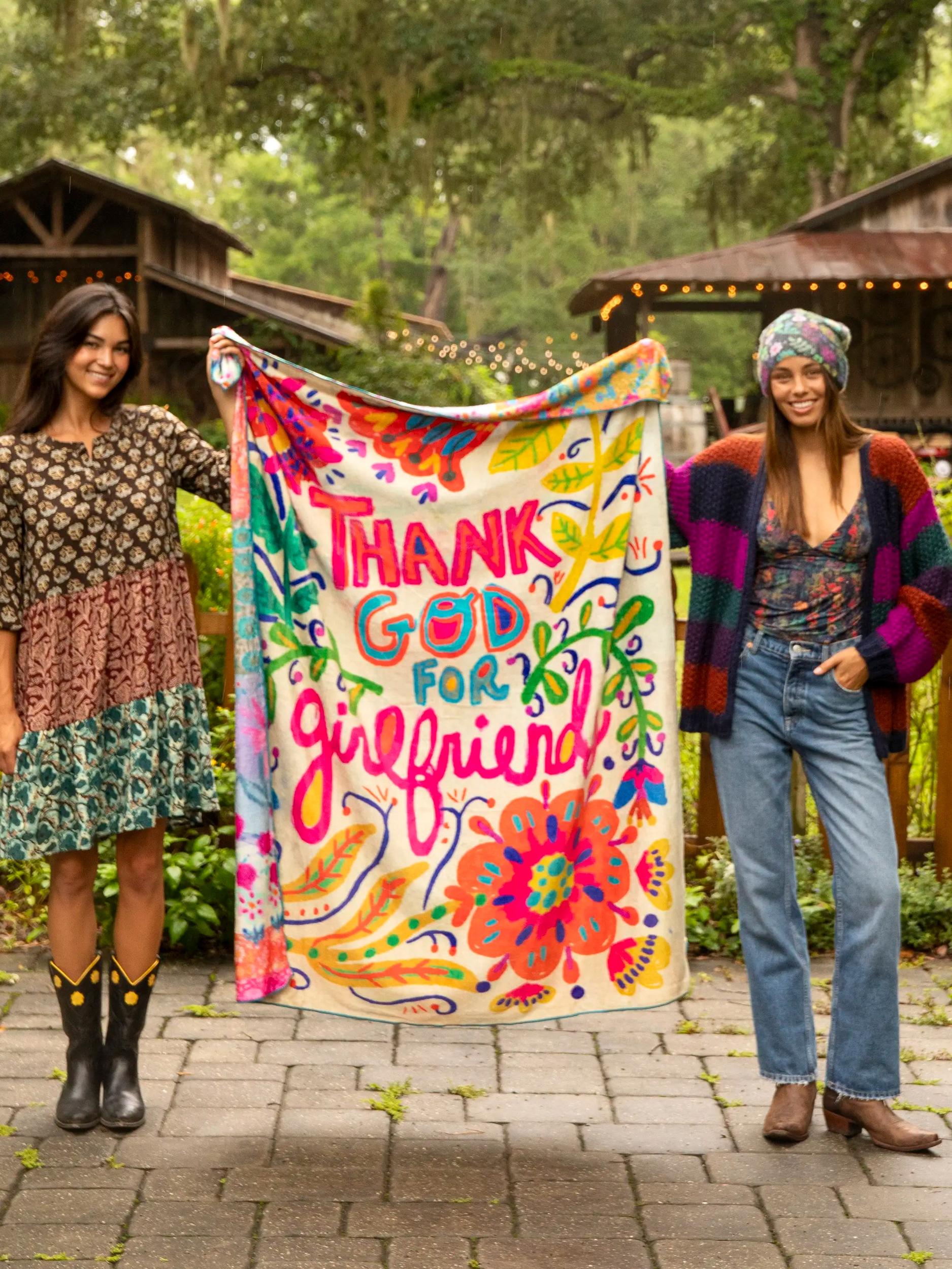 Double-Sided Cozy Throw Blanket - Thank God For Girlfriends Product Image