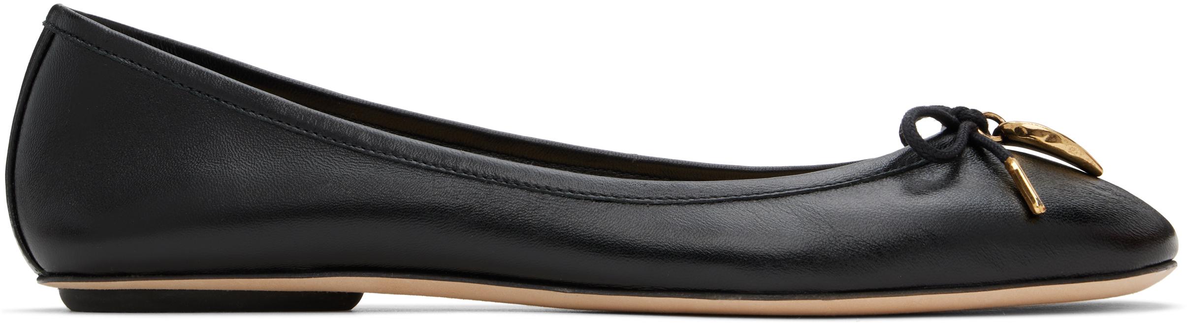 CHLOÉ Bow Detail Round Toe Flat Sole Ballerina Shoes In Black Product Image