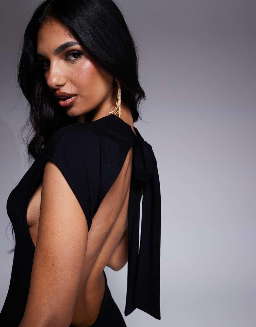 ASOS DESIGN cowl high neck mini dress in black Product Image