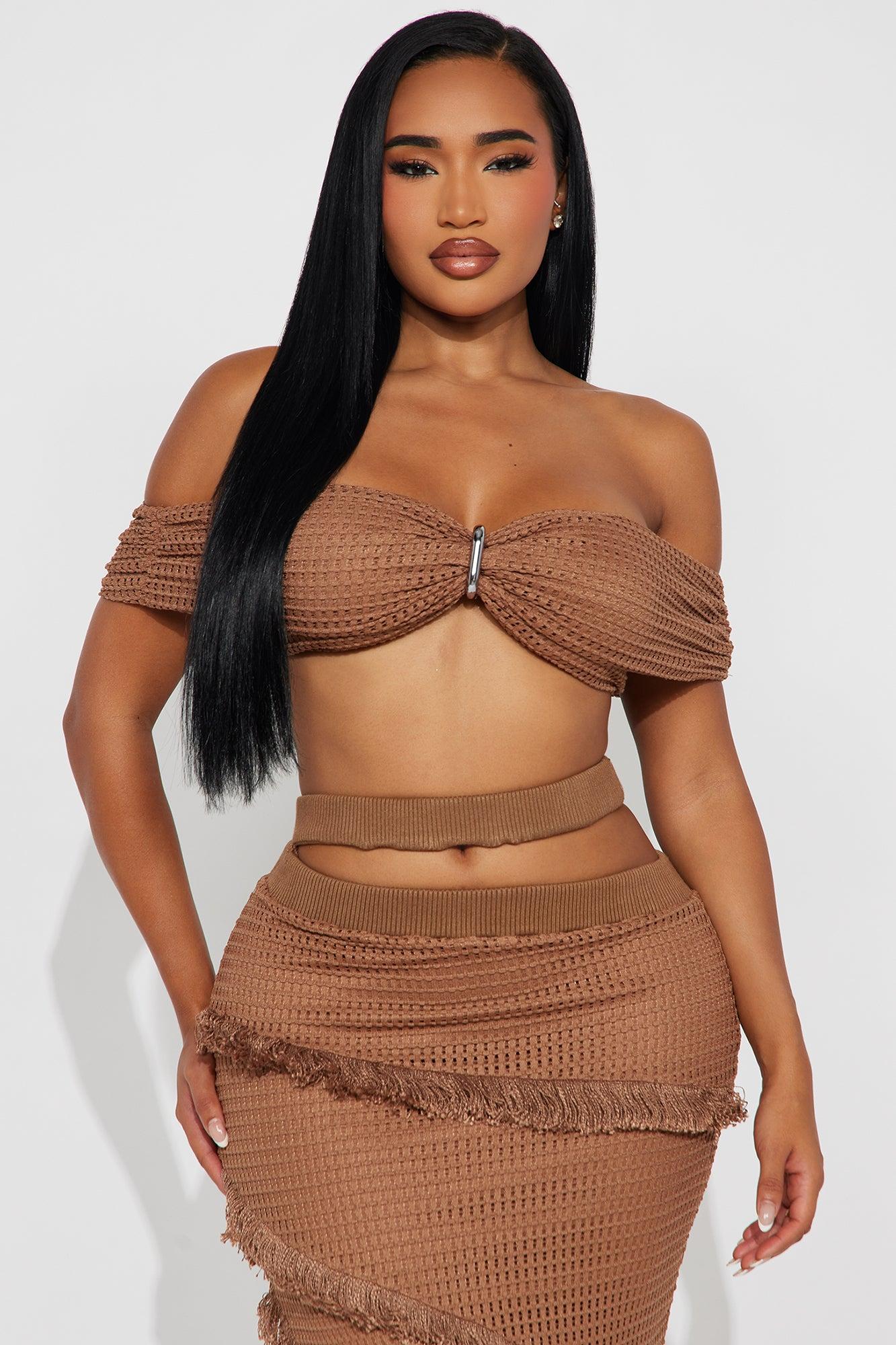 Fringe With Benefits Crochet Skirt Set - Brown Female Product Image