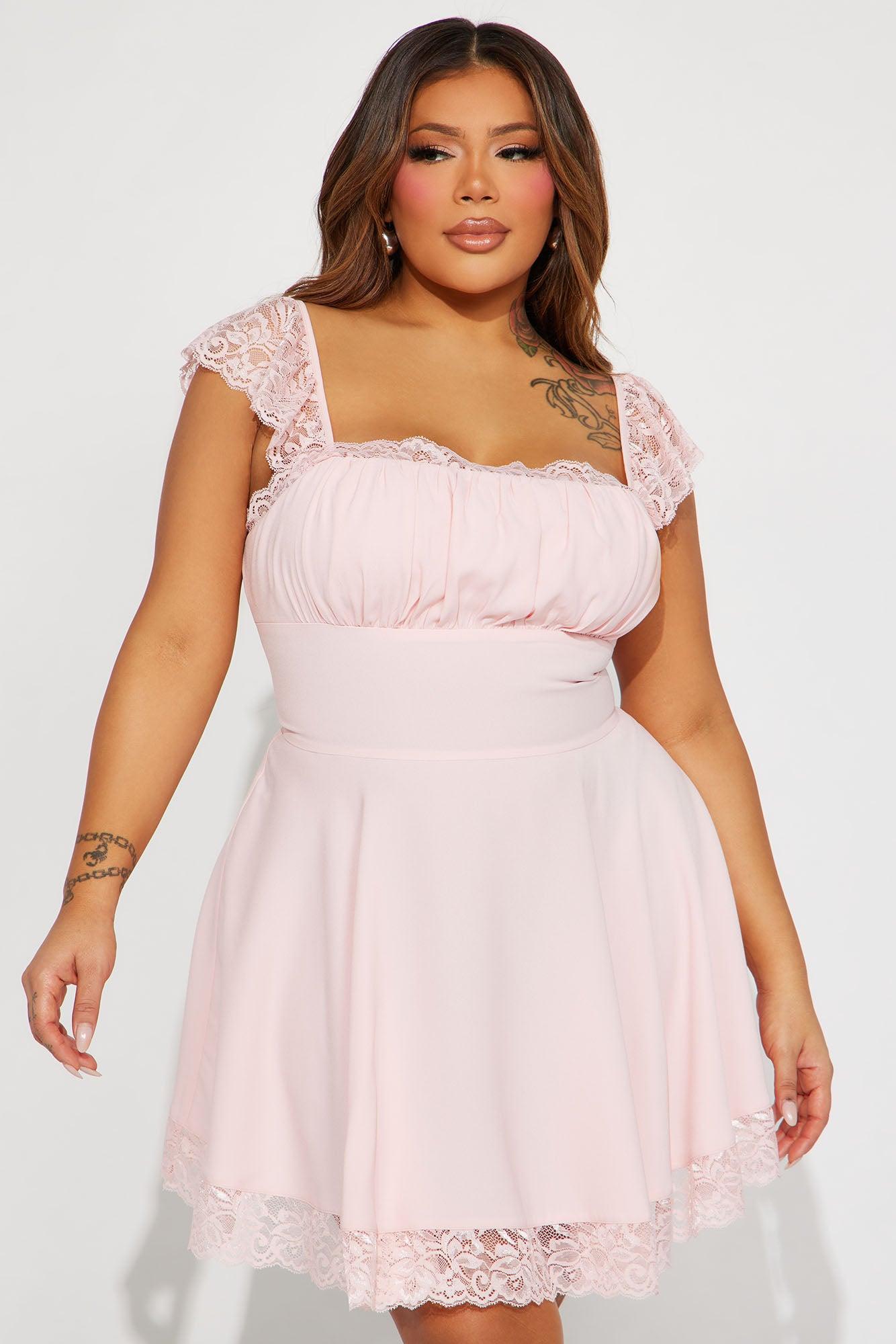Alexandria Lace Trim Mini Dress - Pink Product Image