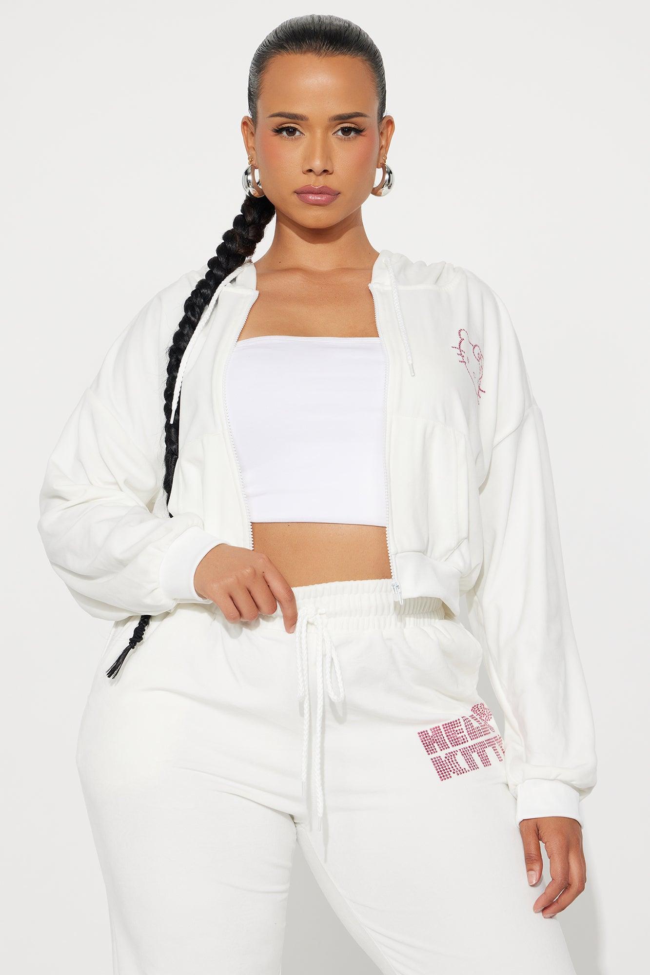 Hello Kitty Rhinestone Velour Zip Hoodie - White Female Product Image