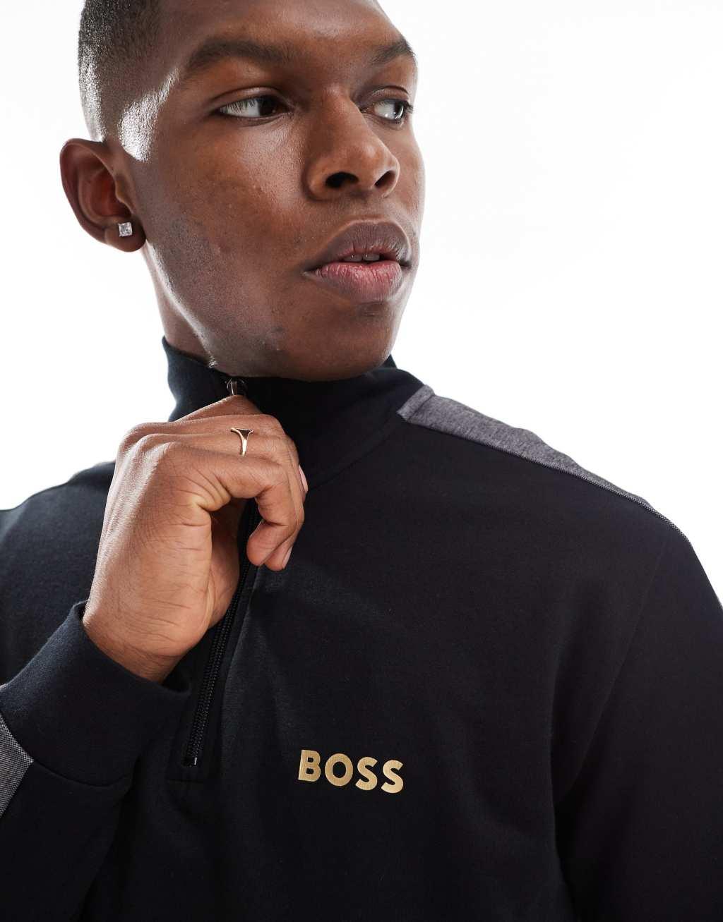 BOSS Bodywear tracksuit half zip in black - part of a set Product Image