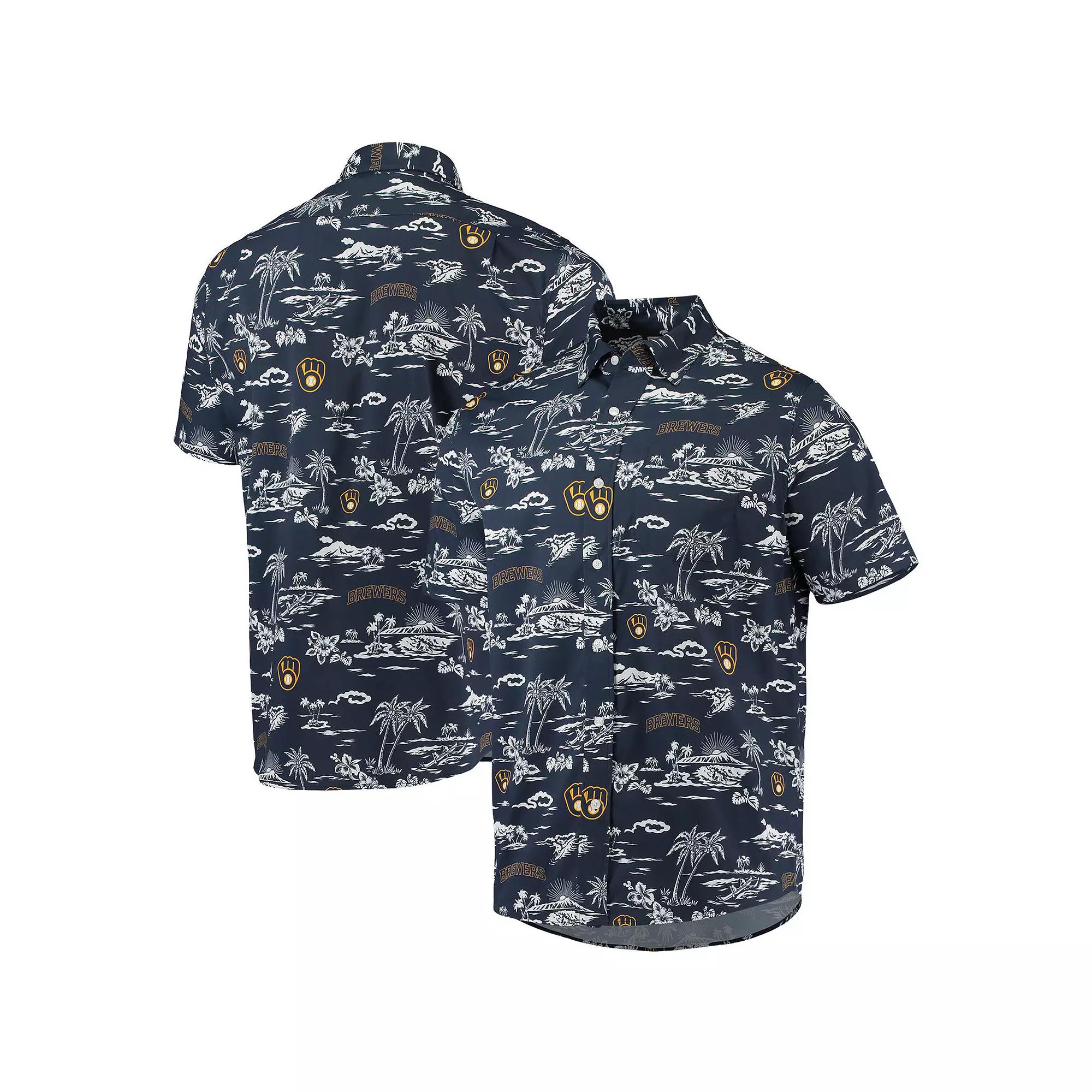 Men's Reyn Spooner Navy Milwaukee Brewers Kekai Performance Button-Up Shirt, Size: Small, Blue Product Image