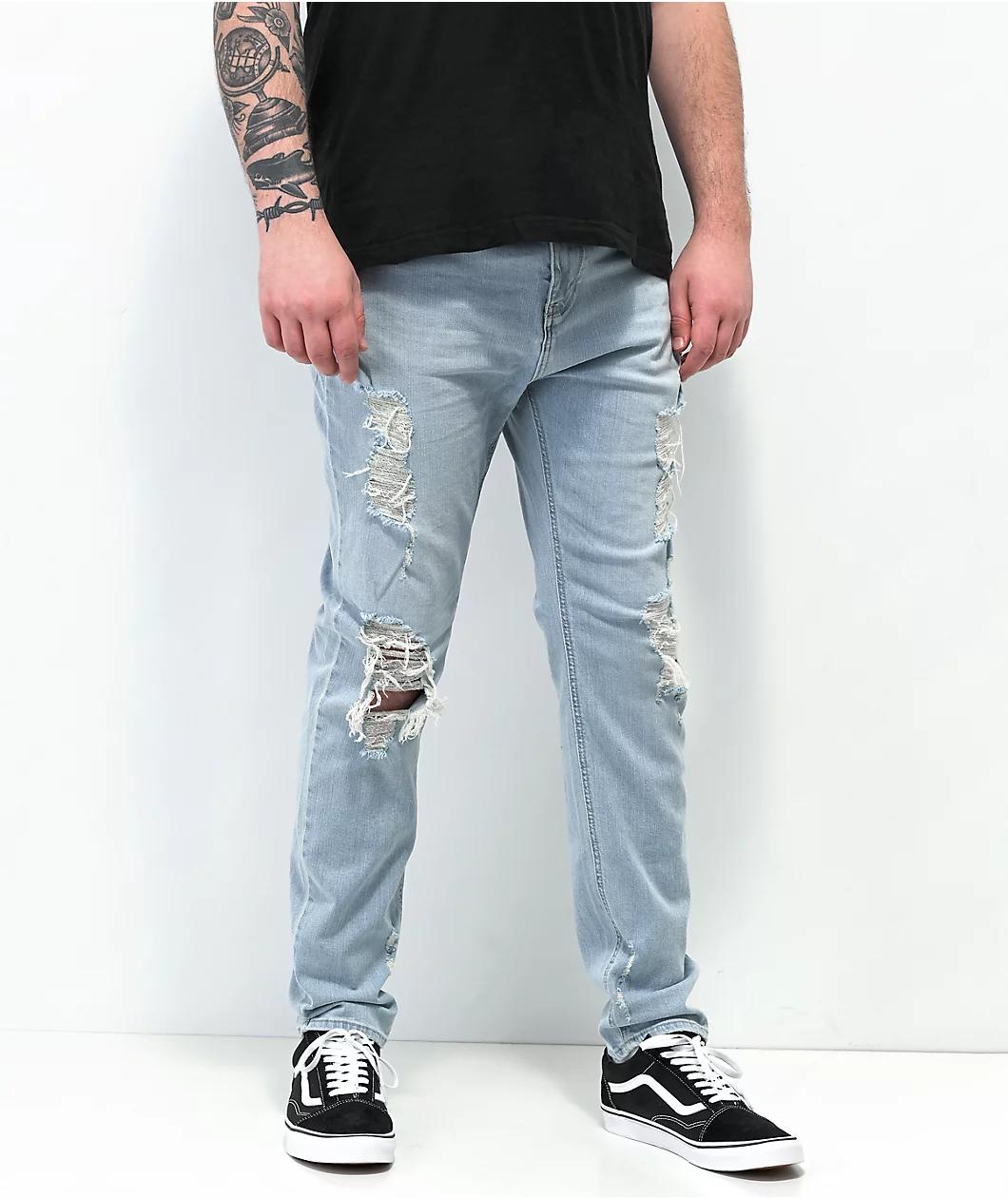 Empyre Verge Sprint Blue Distressed Tapered Skinny Jeans Product Image