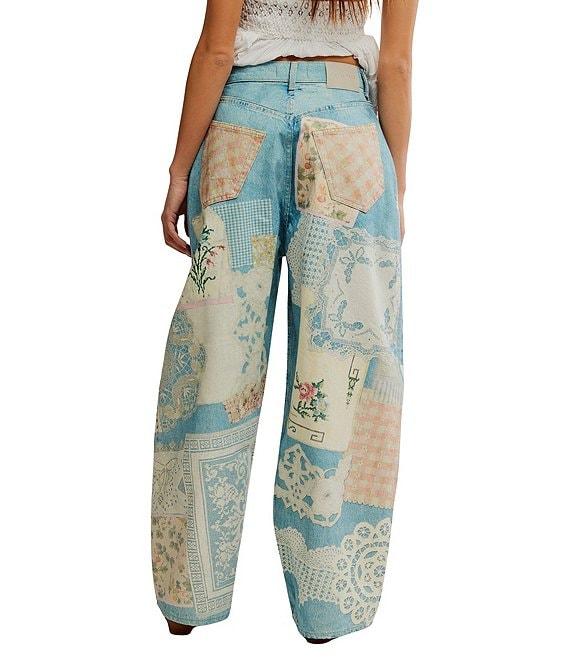 Free People We The Free Illusions Patchwork Printed Low Rise Barrel Leg Jeans Product Image