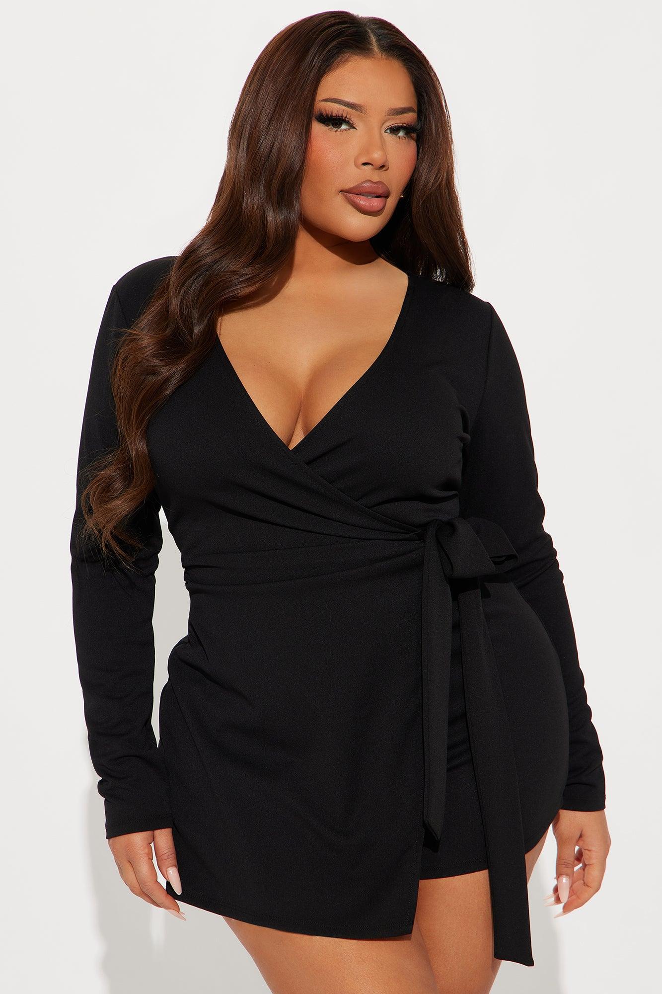 Alina Crepe Long Sleeve Romper - Black Product Image