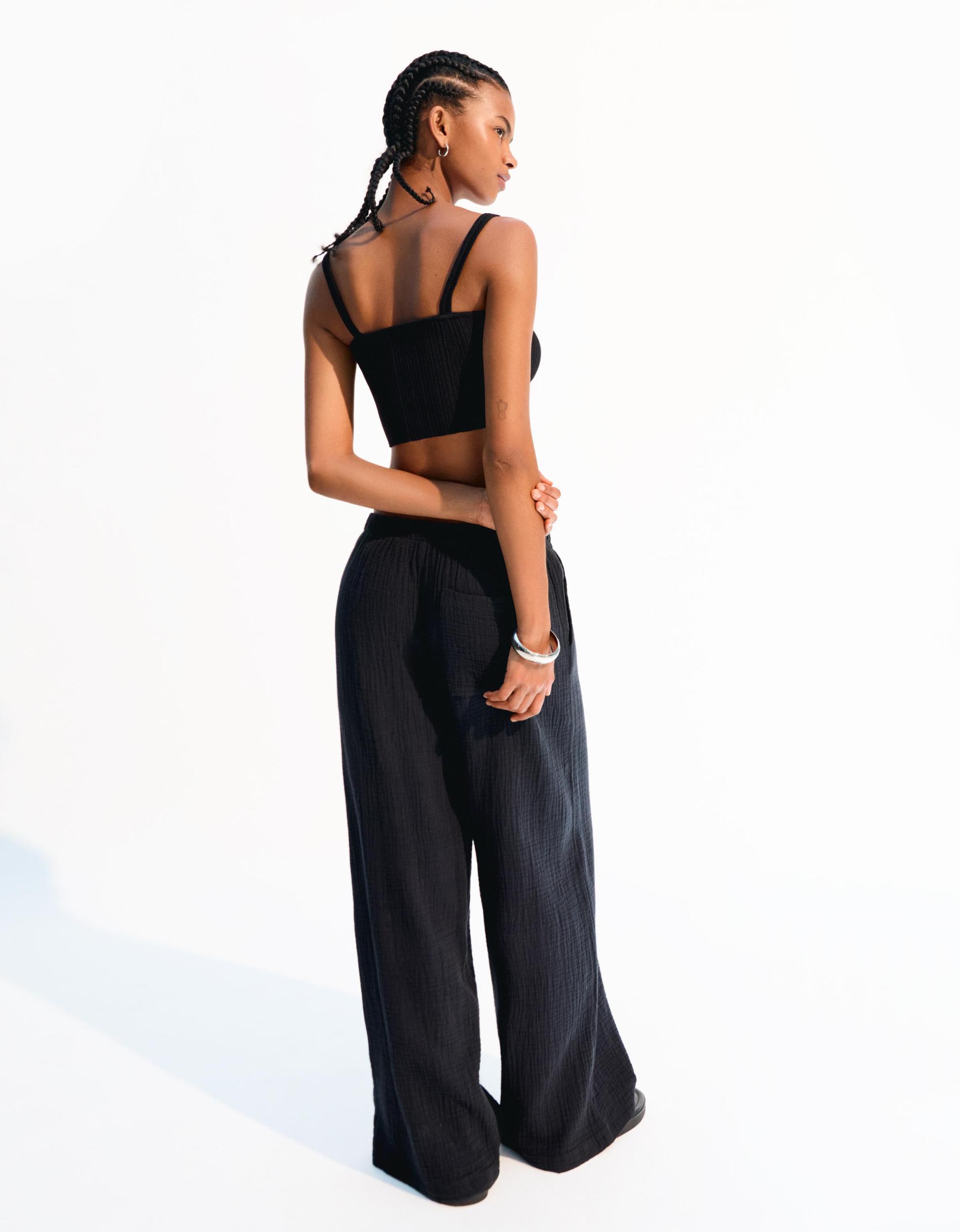 Wide-leg rustic double cloth pants Product Image