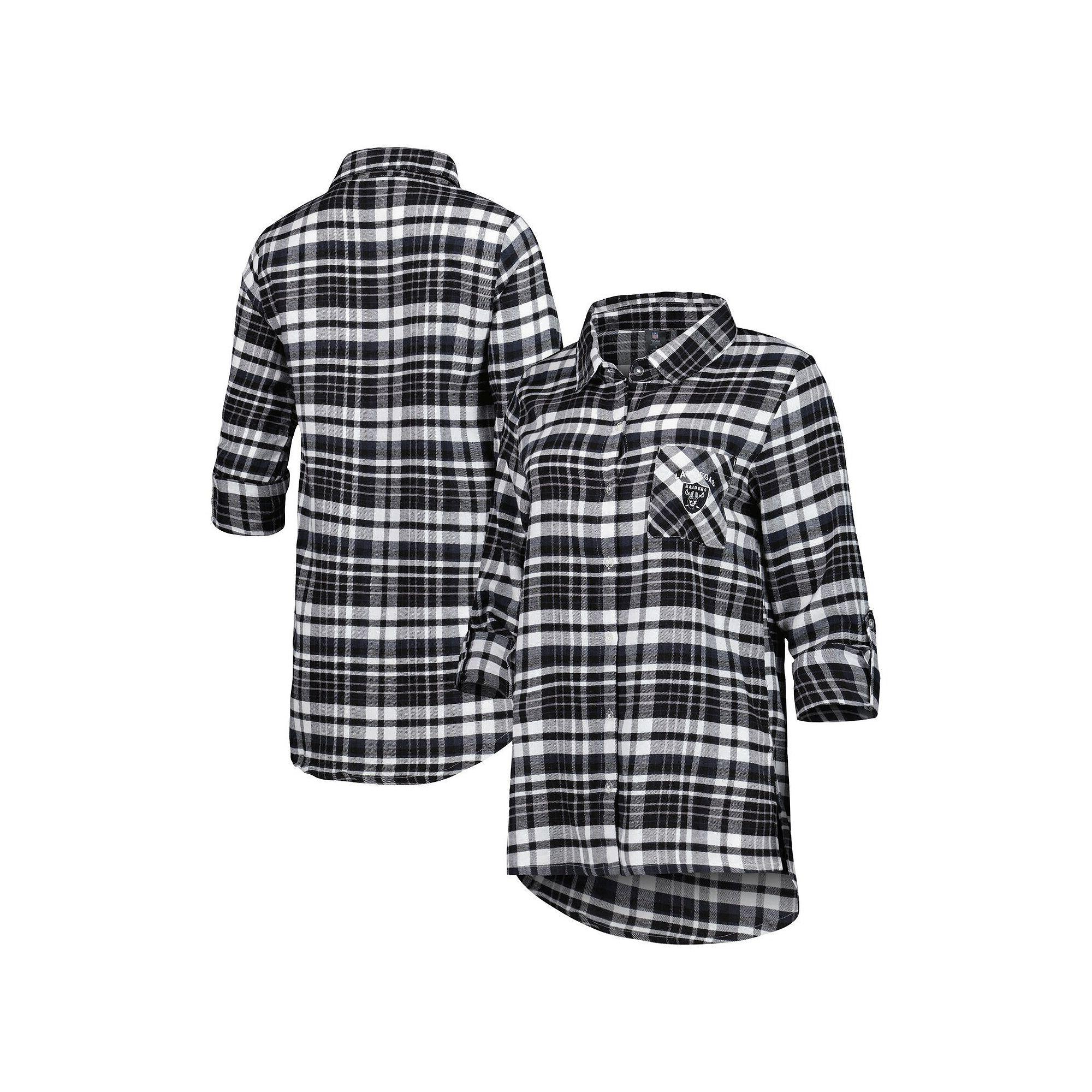Women's Concepts Sport Black Las Vegas Raiders Mainstay Plaid Full-Button Long Sleeve Nightshirt, Size: 2XL, Lvr Black Product Image