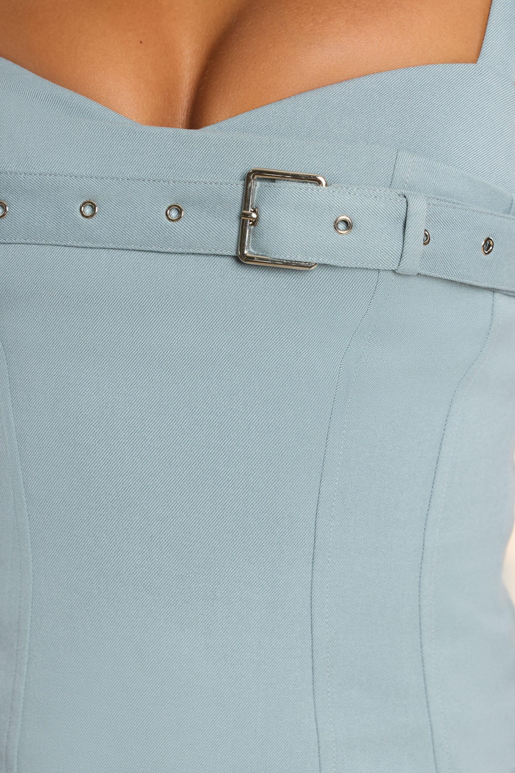 Brushed Twill Drop Waist Kilt Mini Dress in Stone Blue Product Image