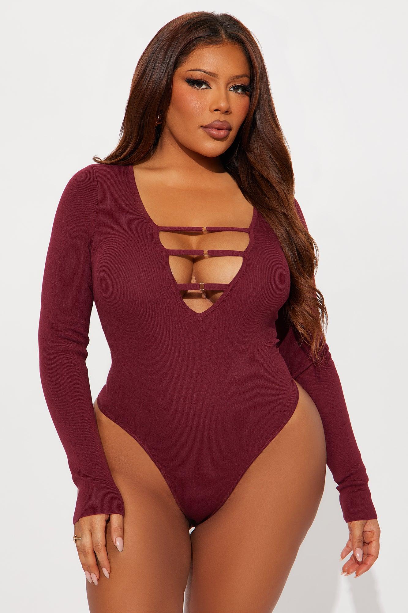 Jessi Cut Out Sweater Bodysuit - Burgundy Female Product Image