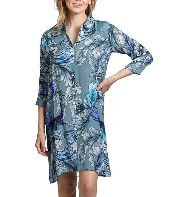 APNY Botanical Point Collar 3/4 Sleeve Shirt Dress Product Image