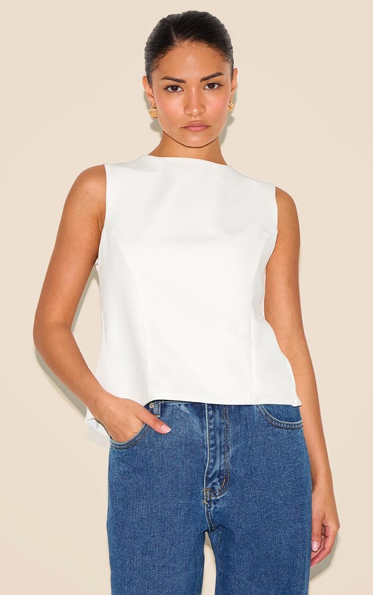 Petite White Sleeveless Bow Detail Top Product Image