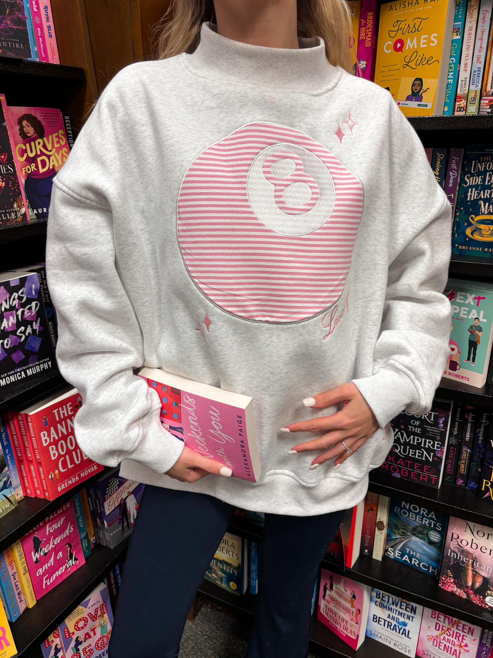 Pearl Grey Lucky You 8 Ball Mockneck Embroider Sweatshirt Product Image