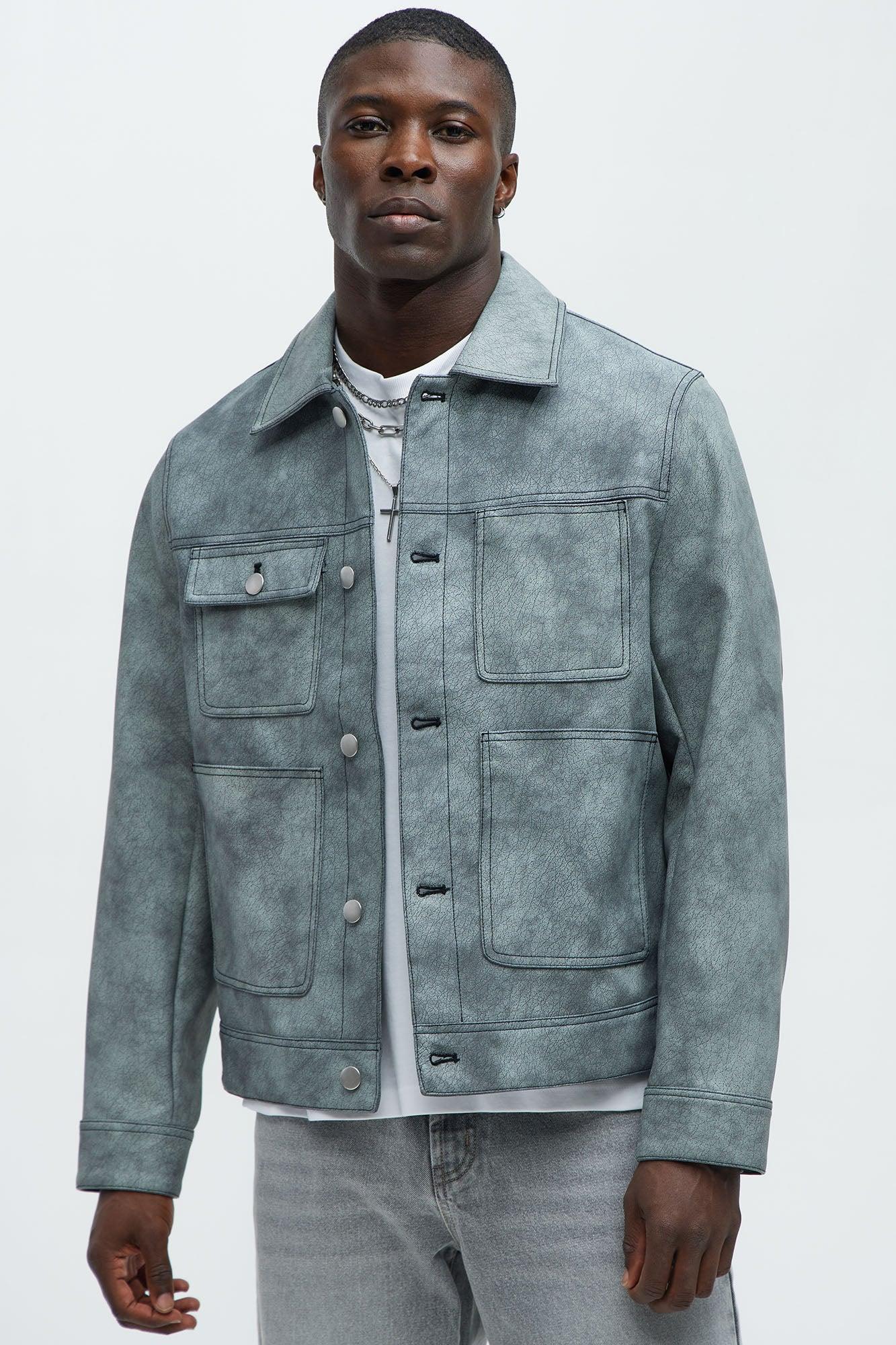 Ellis Faux Leather Jacket - Grey Product Image