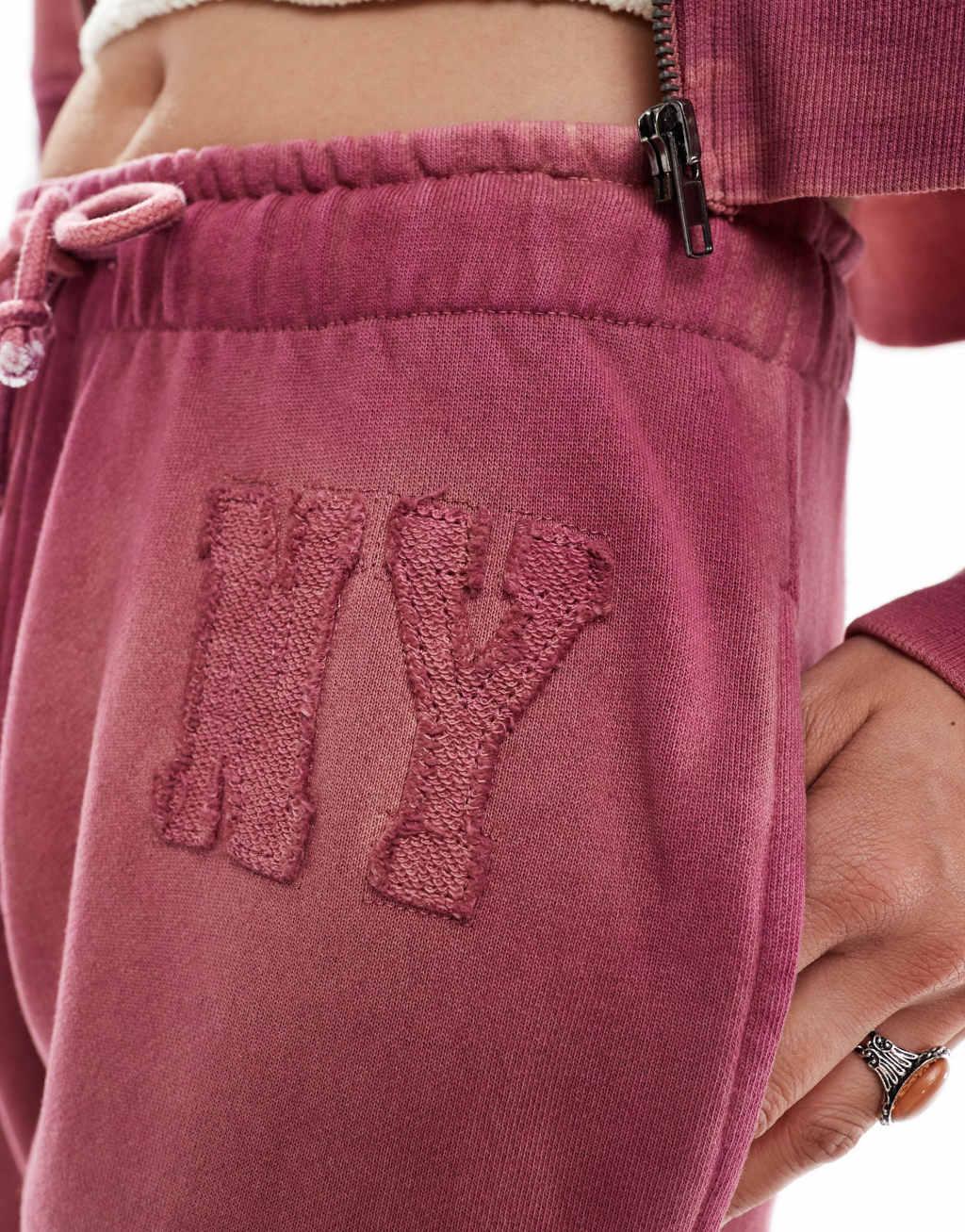 Daisy Street pink ombre wide leg sweatpants with new york logo - part of a set Product Image