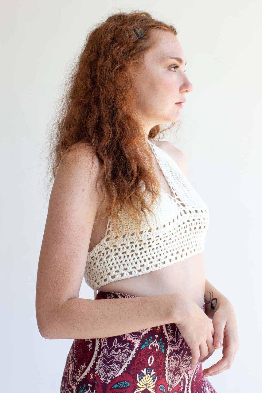White Crochet Tie Halter Top Product Image