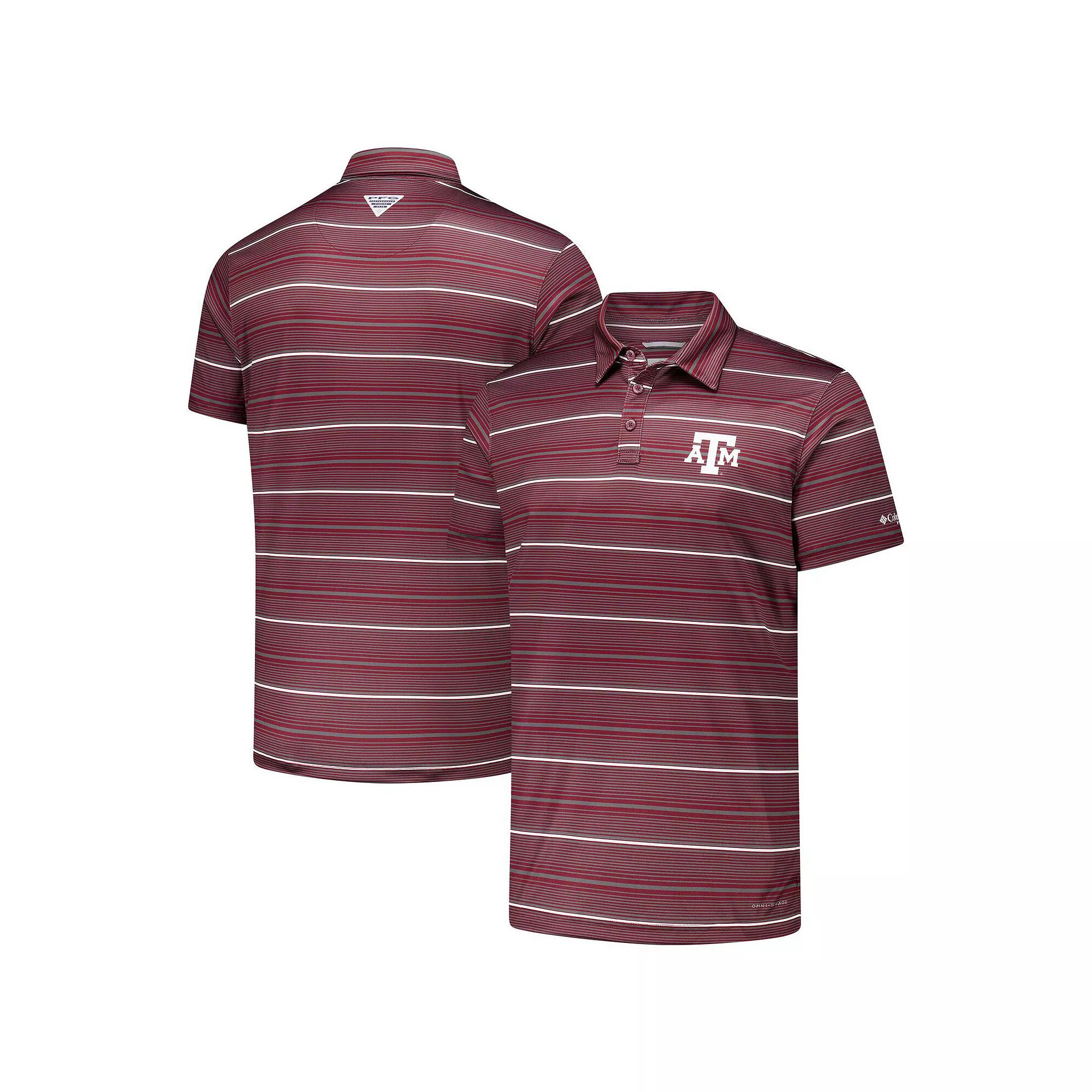 Men's Columbia Maroon Texas A&M Aggies PFG Super Terminal Tackle™ Omni-Shade™ Stripe Polo, Size: Small, Red Product Image
