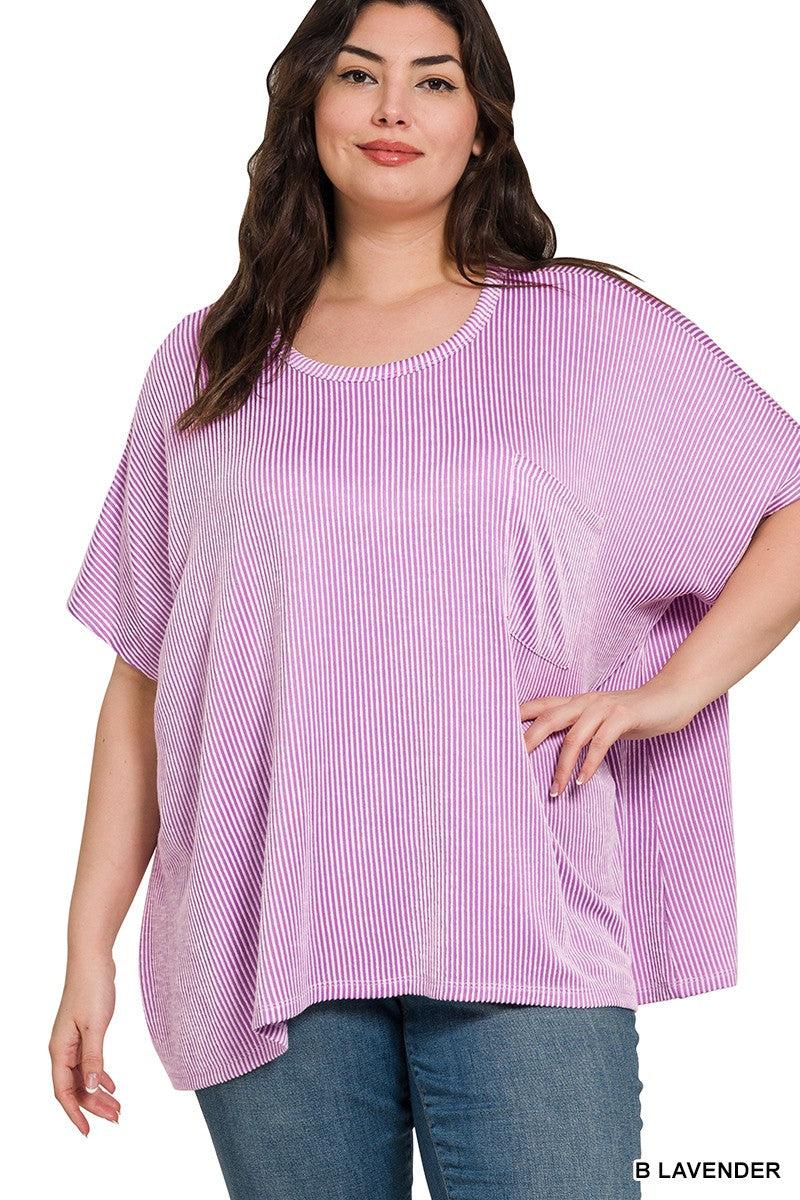 Plus Size Corded Rib Oversized Short Sleeve Top Product Image