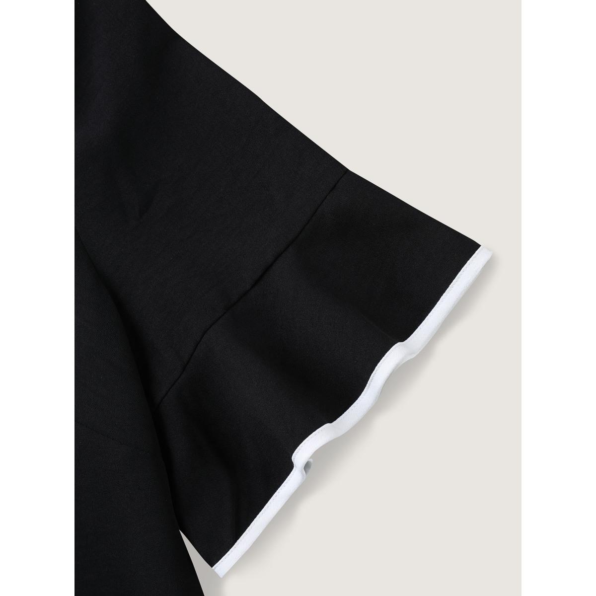 Plus Size Black Metal Color Contrast Asymmetrical Neck Blouse Women Half Sleeve Round Neck Work Blouses BloomChic 26/4X Product Image