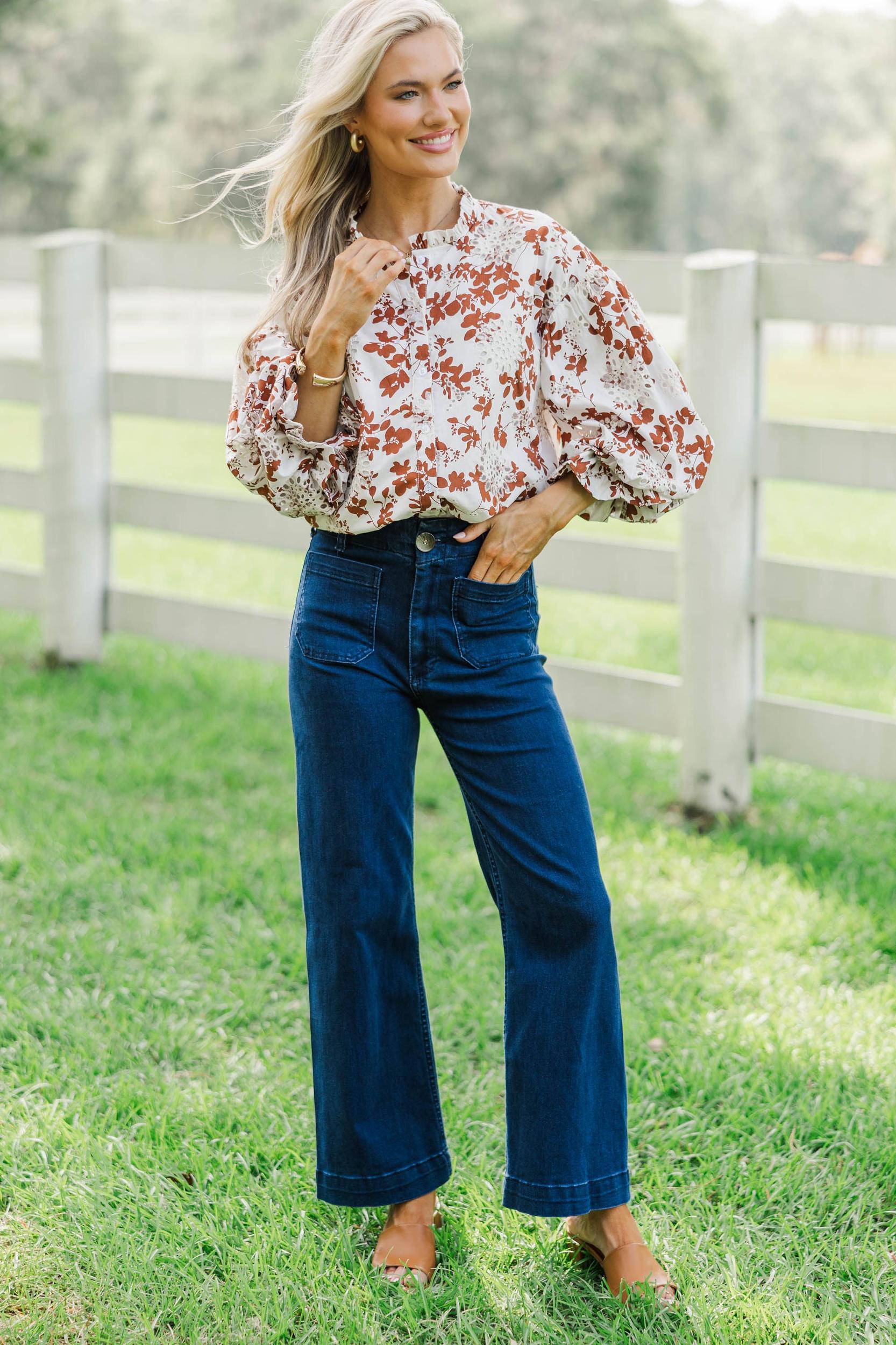 Take Your Turn Rust Orange Textured Blouse Female Product Image