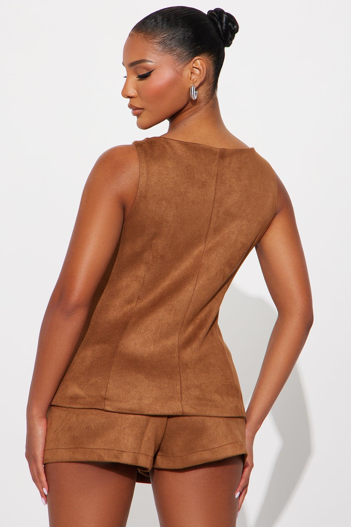 Honey Faux Suede Mini Skort Set - Camel Female Product Image