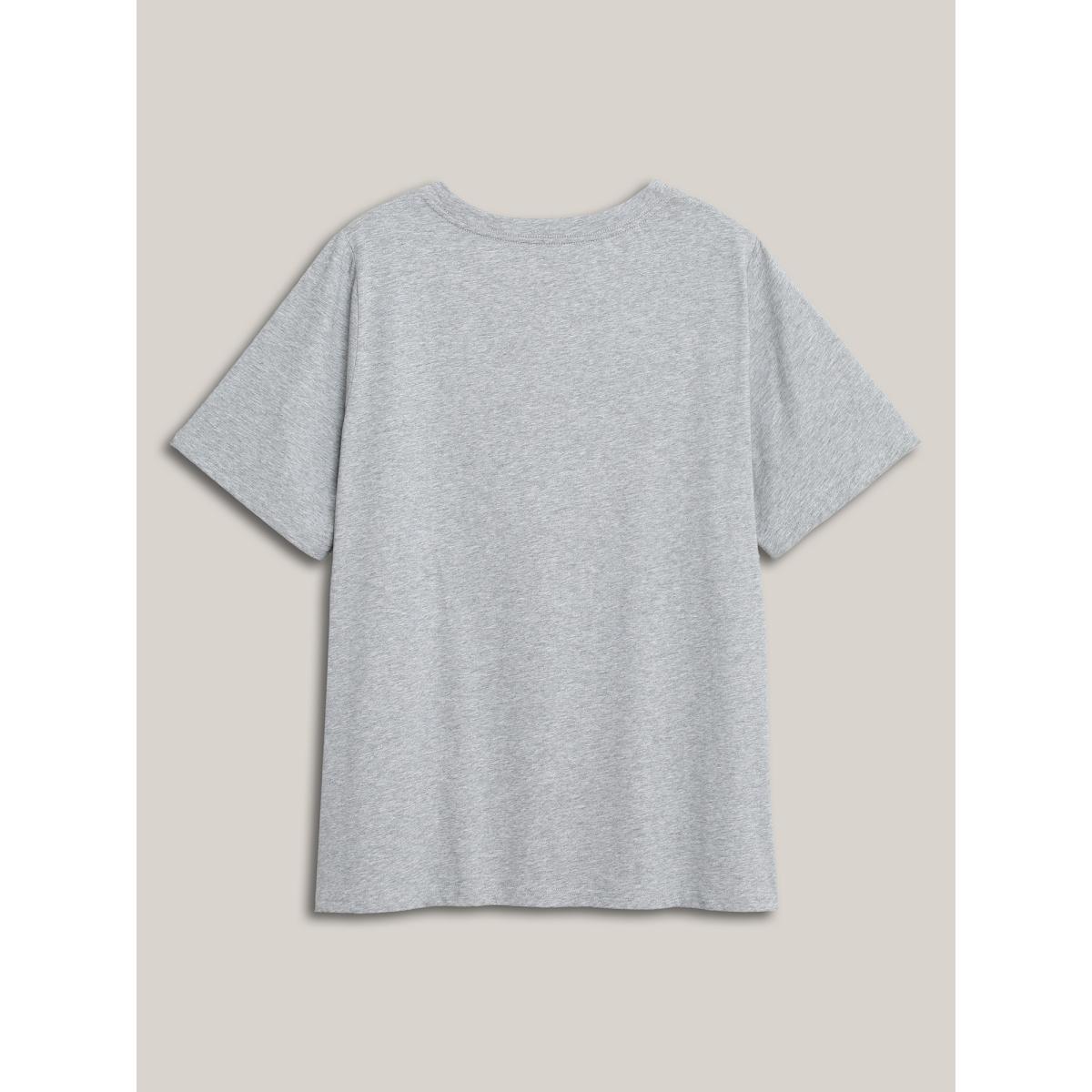 Plus Size Floral Moment Round Neck T-Shirt Mediumgray Women Leisure Non Natural Flowers Round Neck Casual T-shirts BloomChic 18-20/2X Product Image