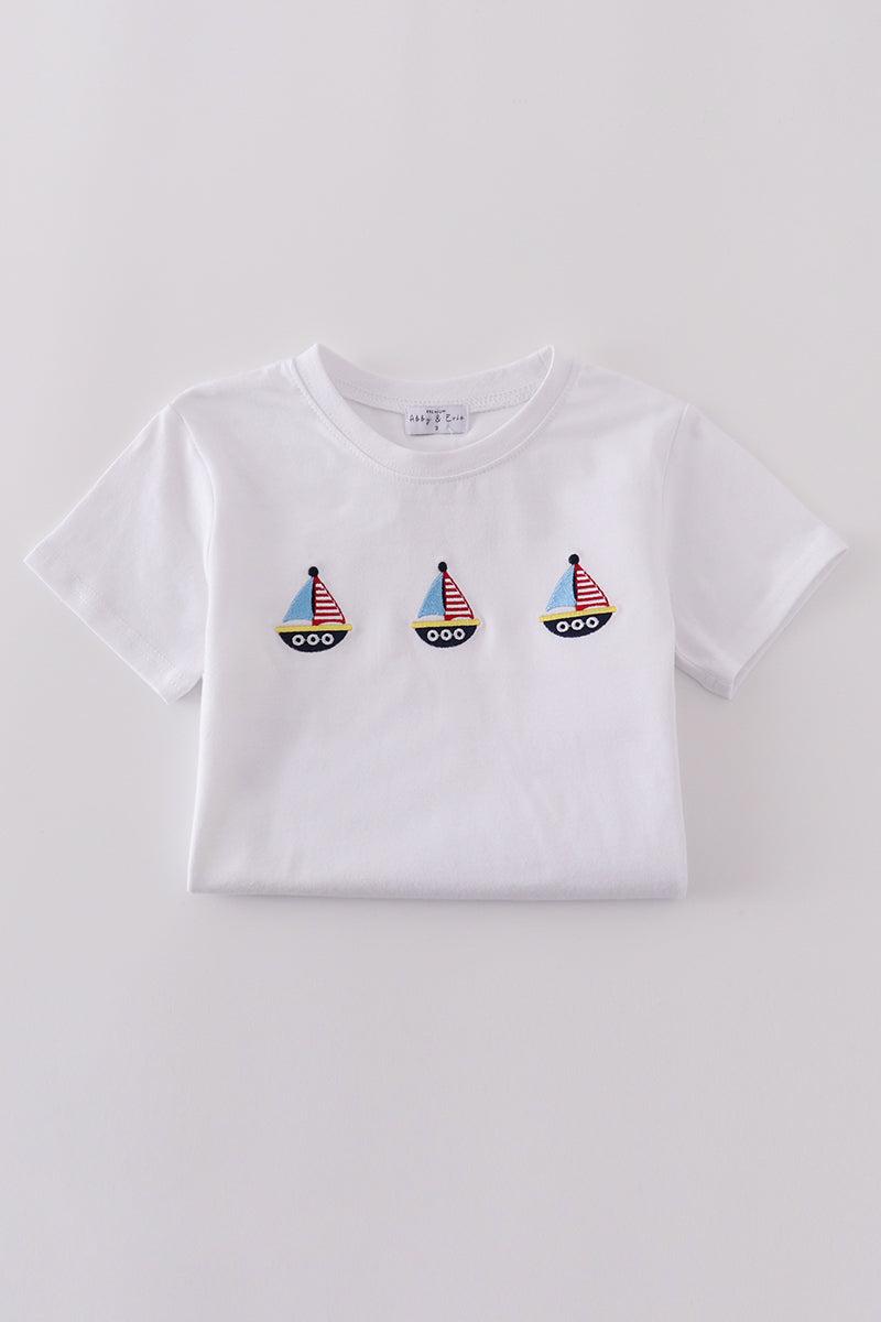 Premium Blue sailboat embroidery top Product Image