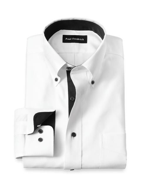 Comfort Stretch Non-Iron Solid Dress Shirt With Contrast Trim - White/black Product Image