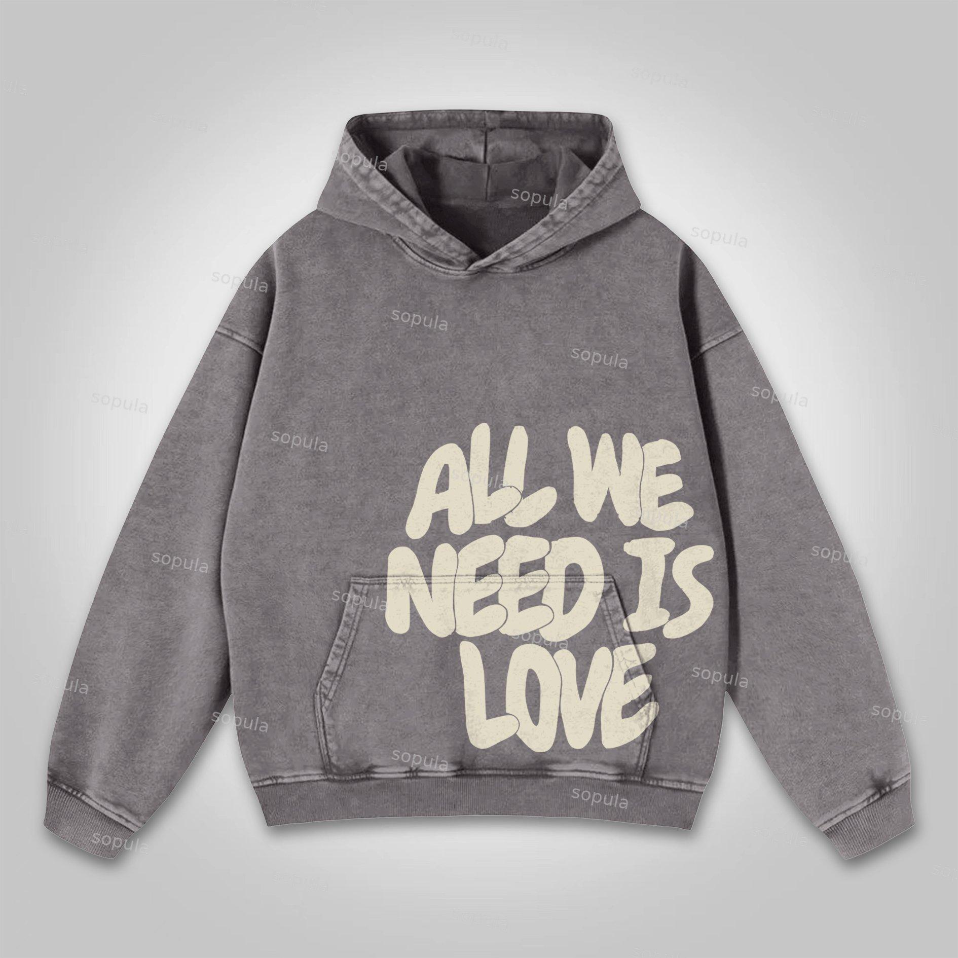 All We Need Is Love Print Pink Washed Hoodie Product Image