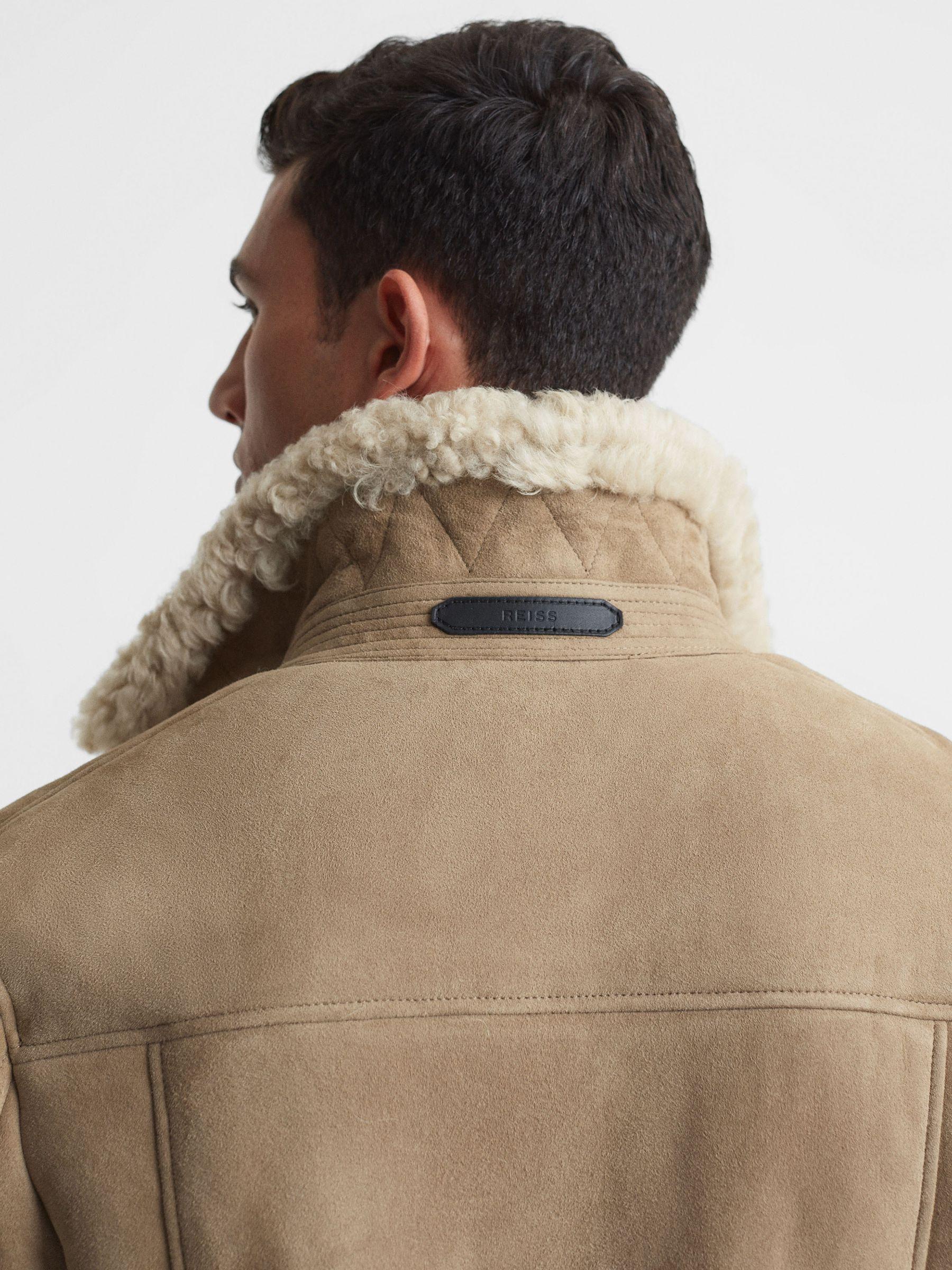 Suede Sheepskin Zip-Through Jacket in Stone Product Image