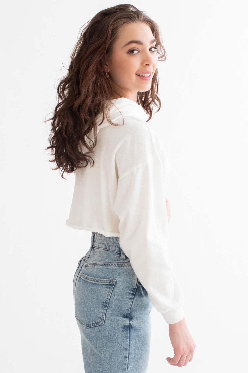 White Shamrock Cropped Hoodie Product Image