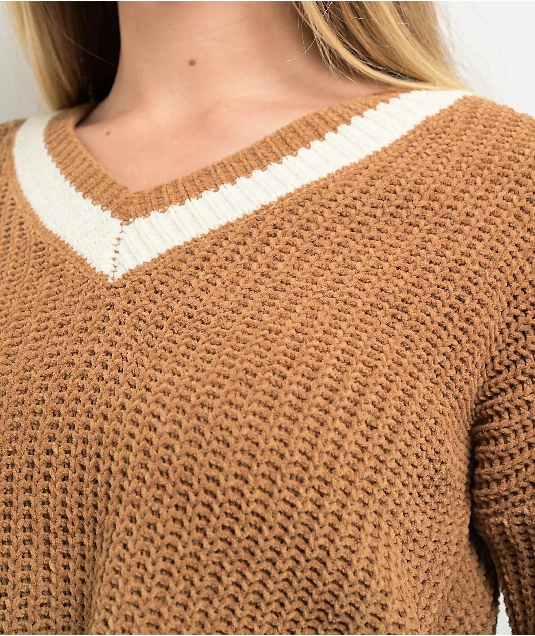 Love Knits NYC Brown V-Neck Crop Sweater Product Image
