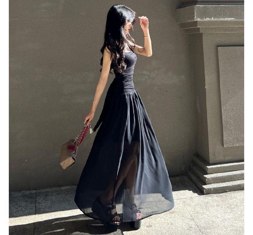 Sleeveless Square Neck Plain Maxi A-Line Dress Product Image