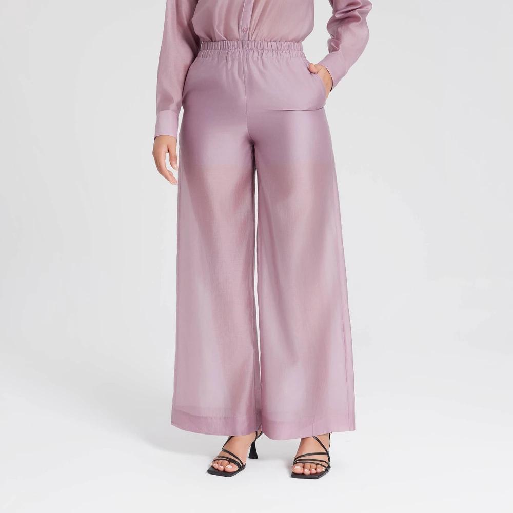 Women's Mid-Rise Wide Leg Pull-On Pants - A New Day™ Purple S Product Image
