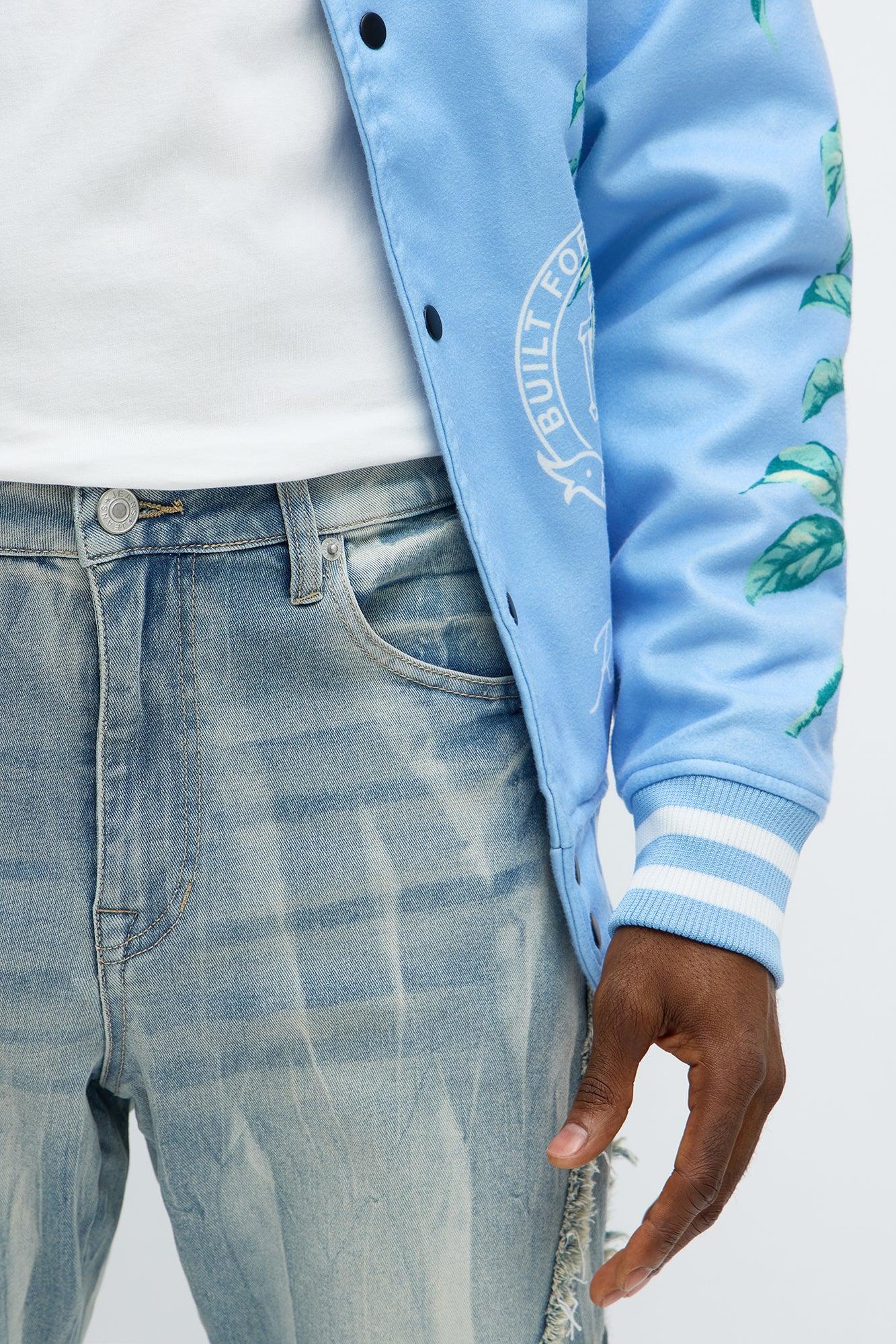 Stacked Skinny Flare Gray With Tapestry Sides Jean - Light Blue Wash Product Image
