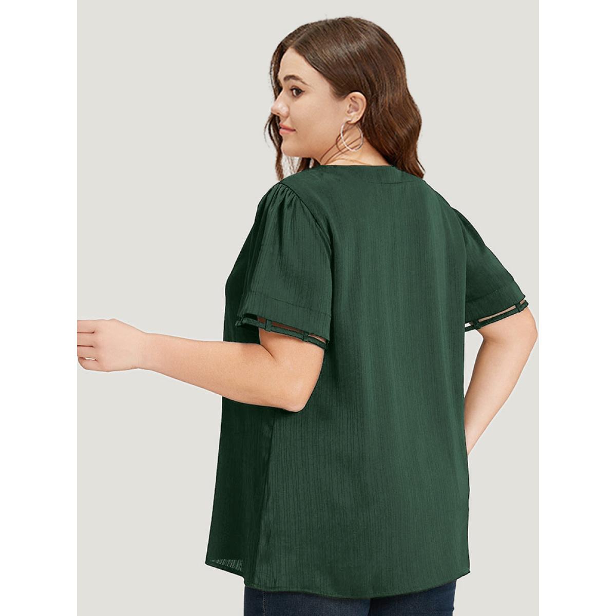 Plus Size DarkGreen Plain Cut Out V Neck Blouse Women Office Short sleeve V-neck Work Blouses BloomChic 14-16/1X Product Image